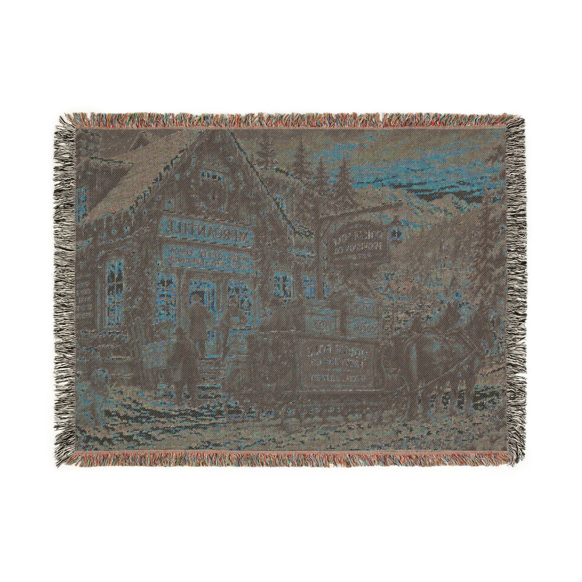 Victorian Christmas Village Woven Blanket | Holiday Cabin Tapestry Throw