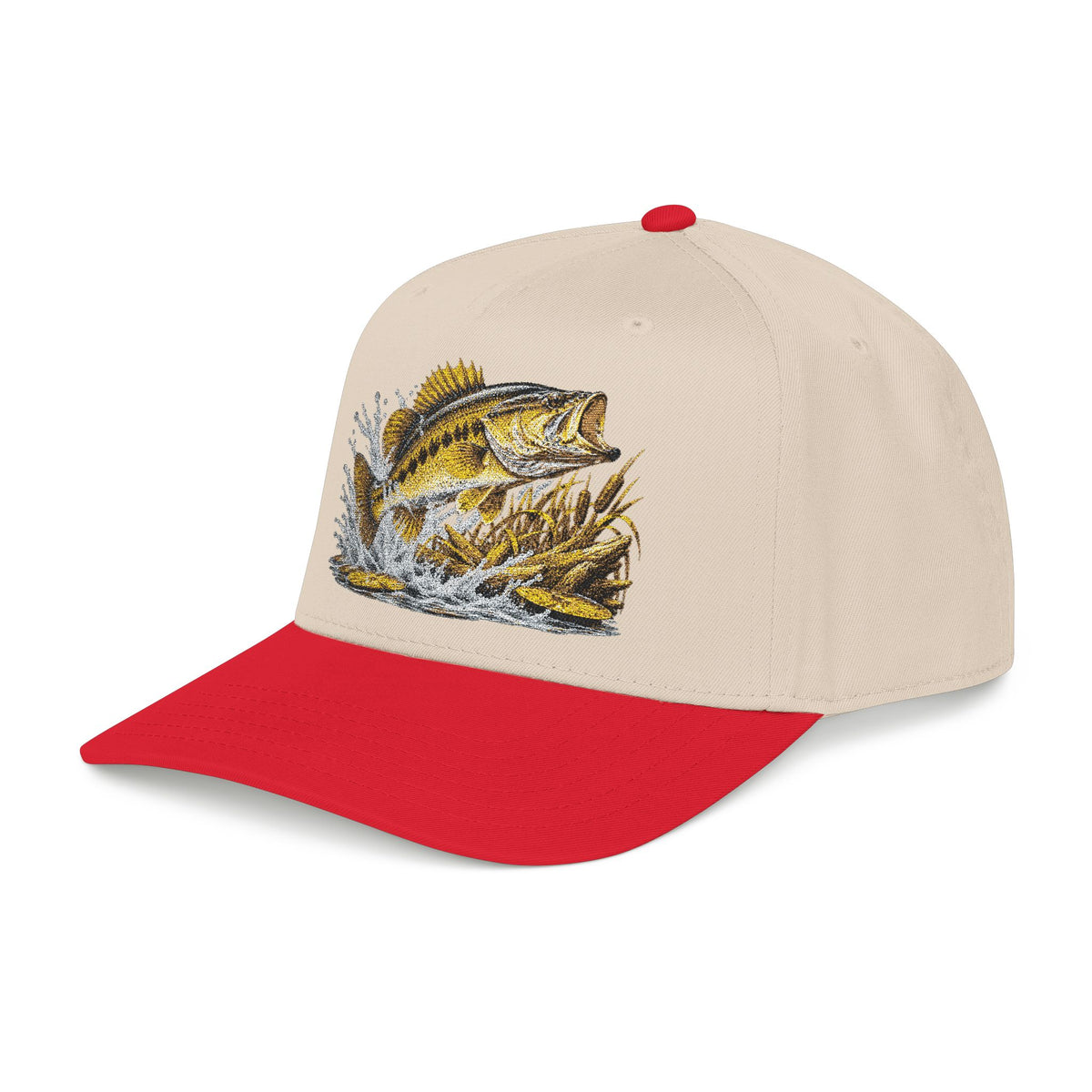 Fishing Bass Cap — Embroidered Jumping Bass Mid-Profile Baseball Hat