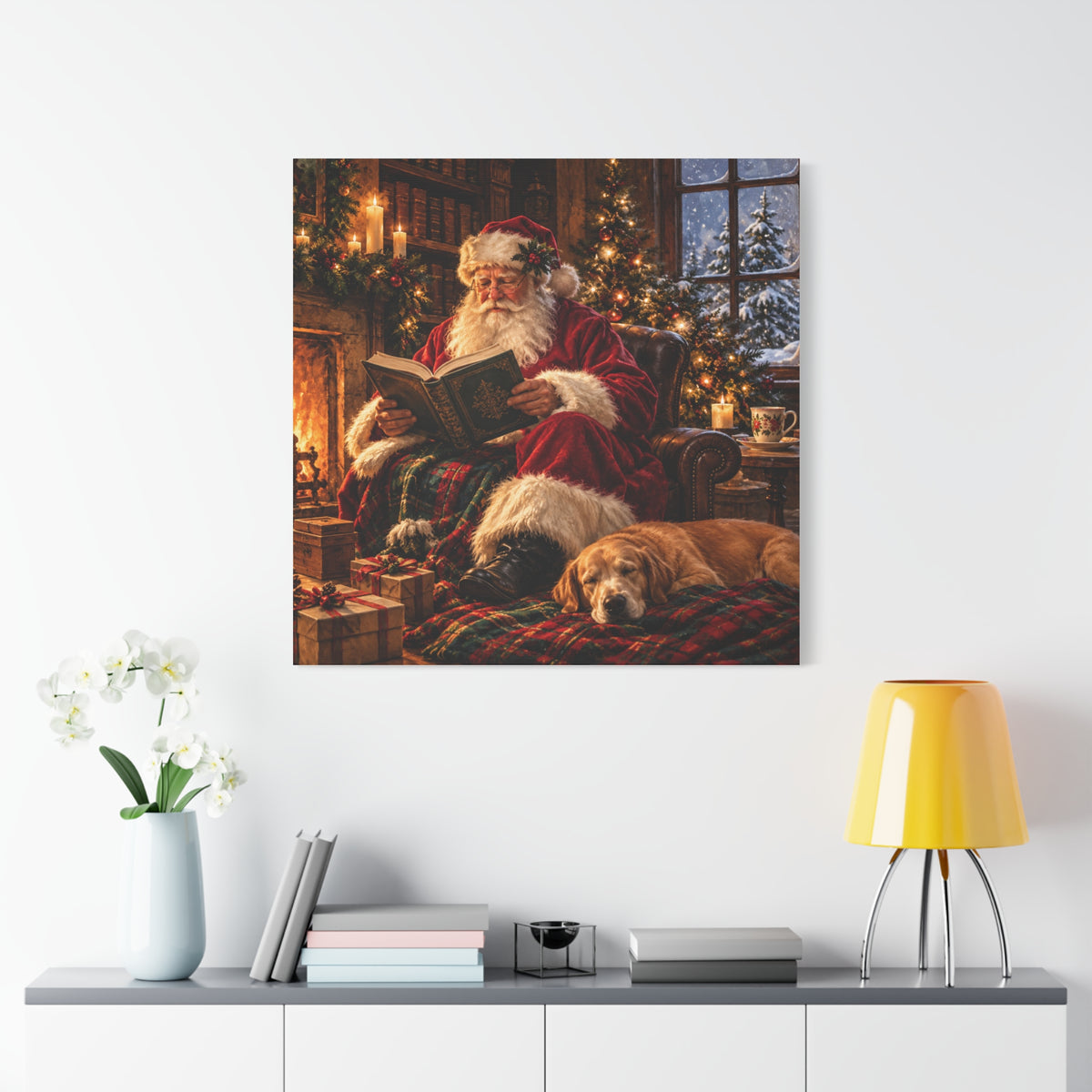 Santa Reading by the Hearth Canvas Wall Art