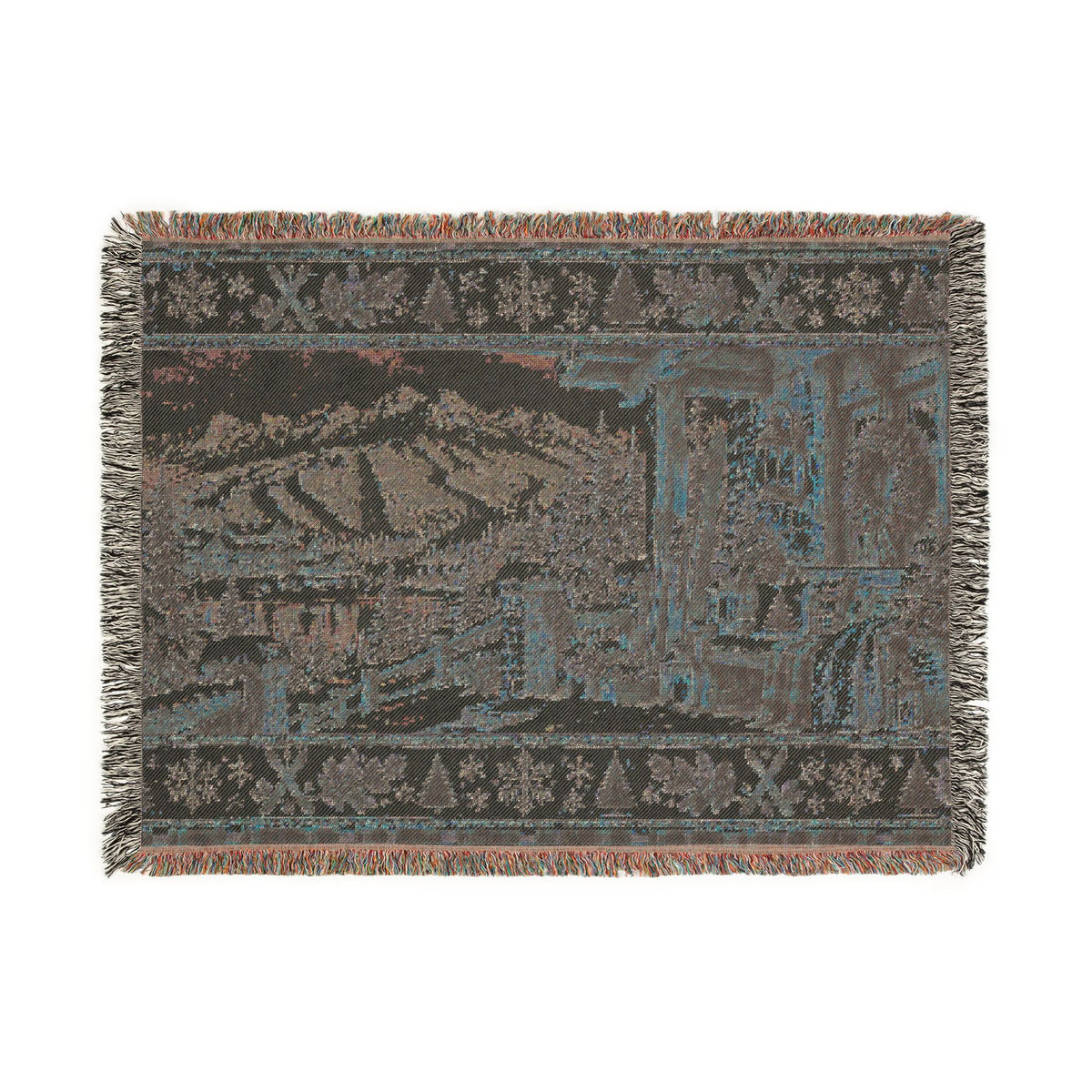 Vintage Ski Lodge Woven Blanket – Rustic Mountain Cabin Winter Throw