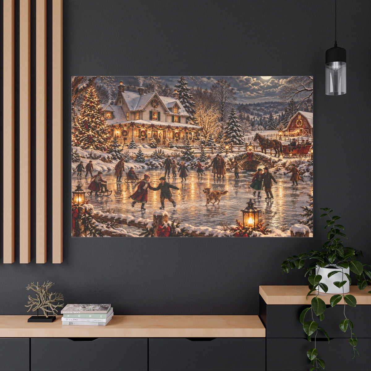 Christmas Village Ice Skating Matte Canvas Wall Art