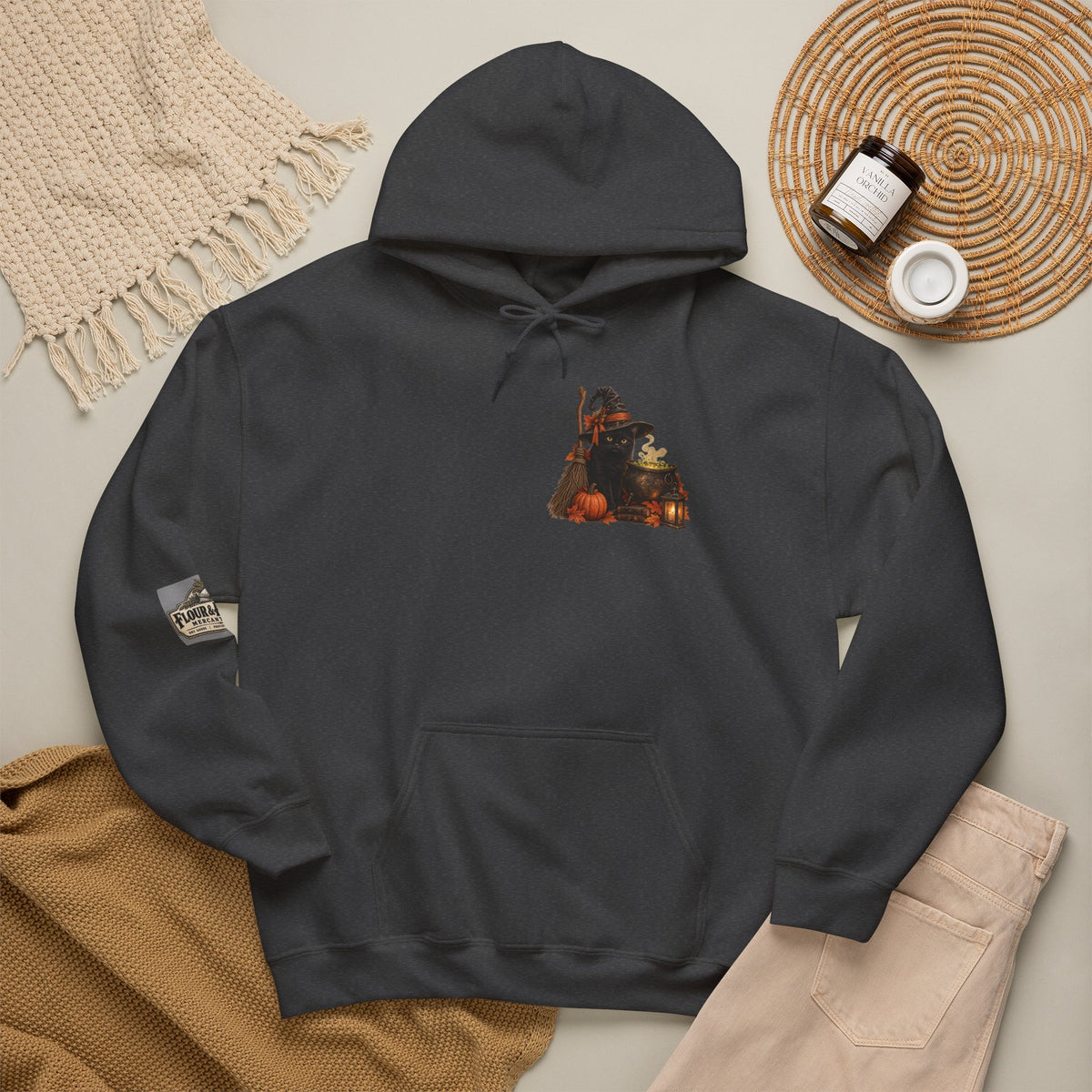 Vintage Halloween Black Cat Hoodie | Witchy Fall Graphic Sweatshirt | Flour & Foundry Mercantile Co.