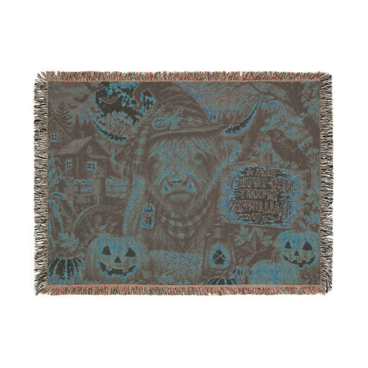 Highland Cow Witch Woven Blanket | Halloween Pumpkin Farm Throw