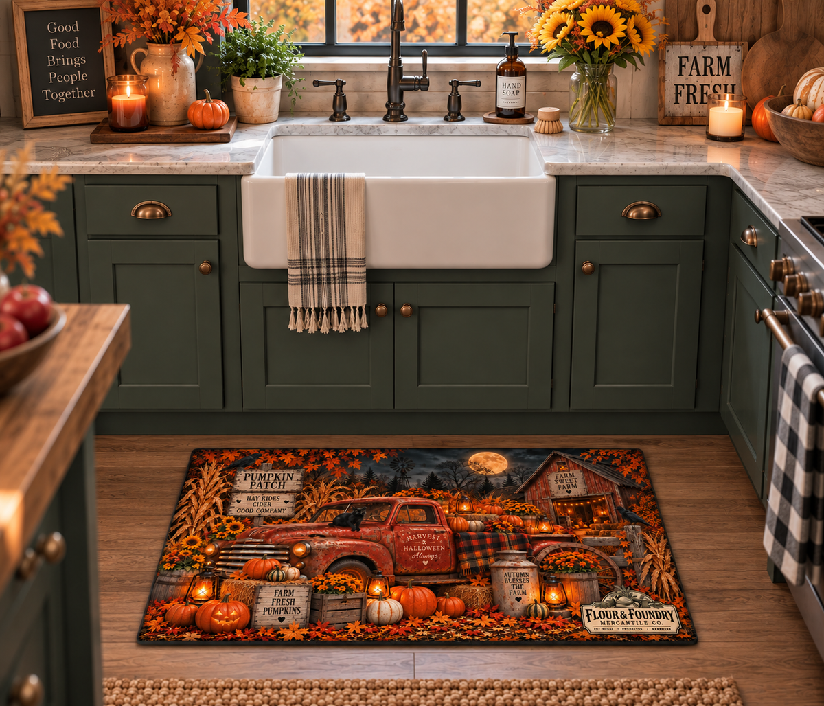 Autumn Pumpkin Patch Kitchen or Doormat | Fall Pumpkin Truck | Flour and Foundry Mercantile Co.