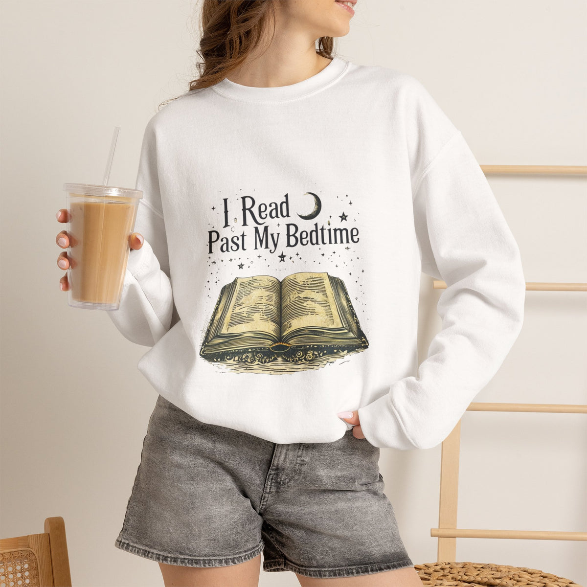 Booklover Crewneck Sweatshirt - "I Read Past My Bedtime" Cozy Reading Pullover- Flour and Foundry Mercantile Co.
