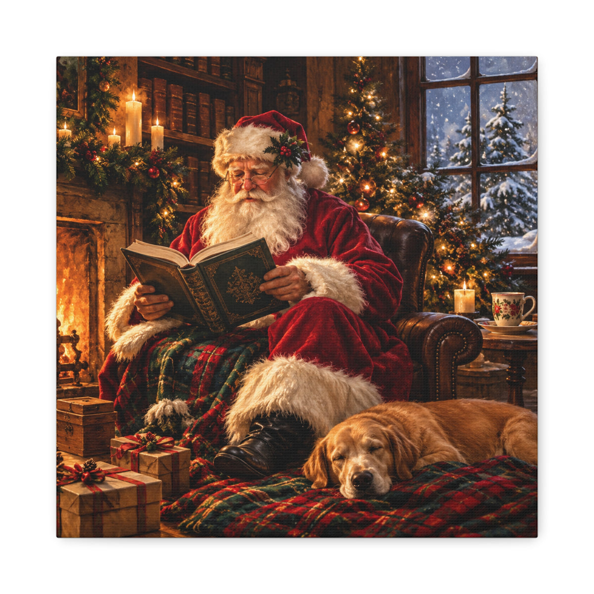 Santa Reading by the Hearth Canvas Wall Art
