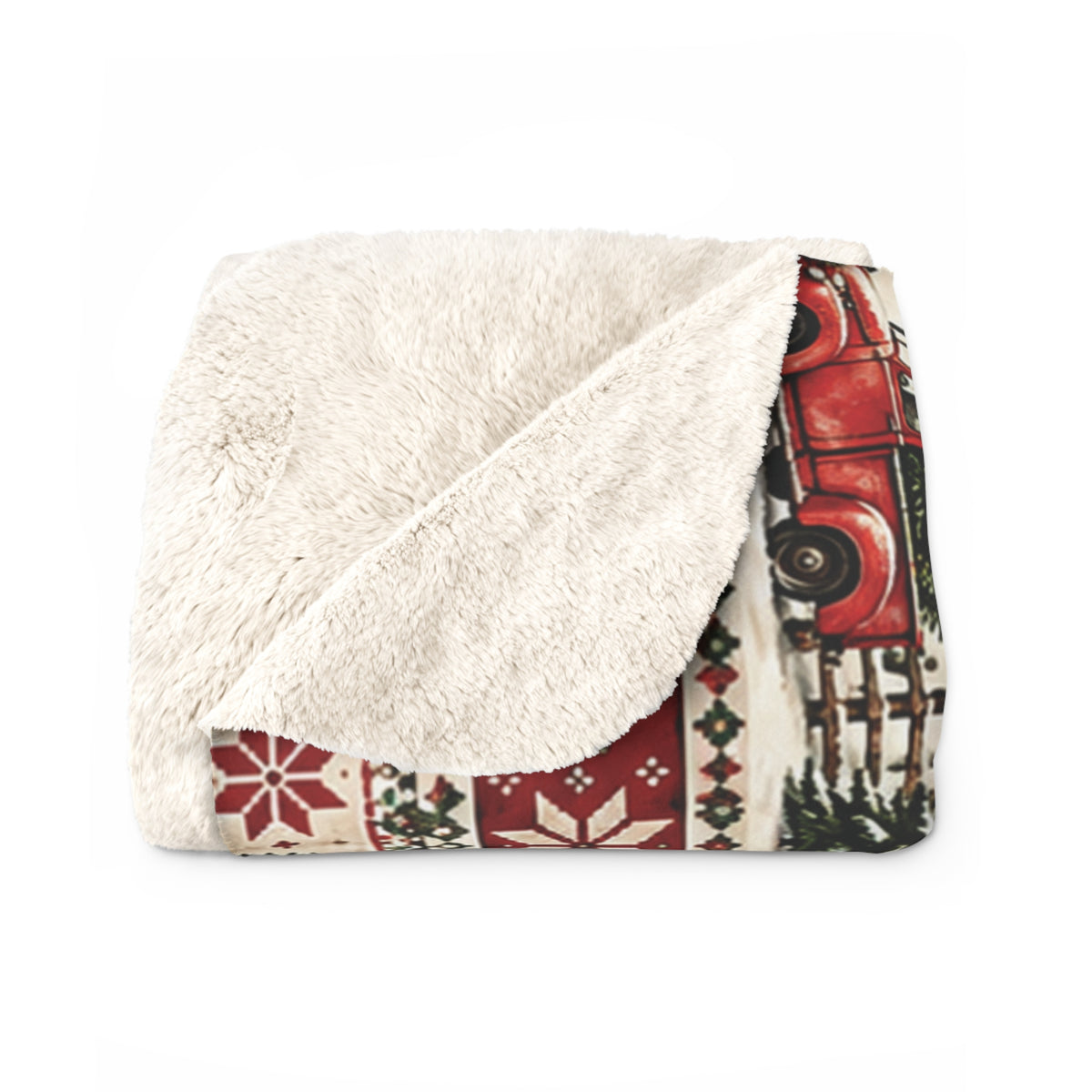 Rustic Red Christmas Truck and Barn Sherpa Blanket – Cozy Cabin Christmas Fleece