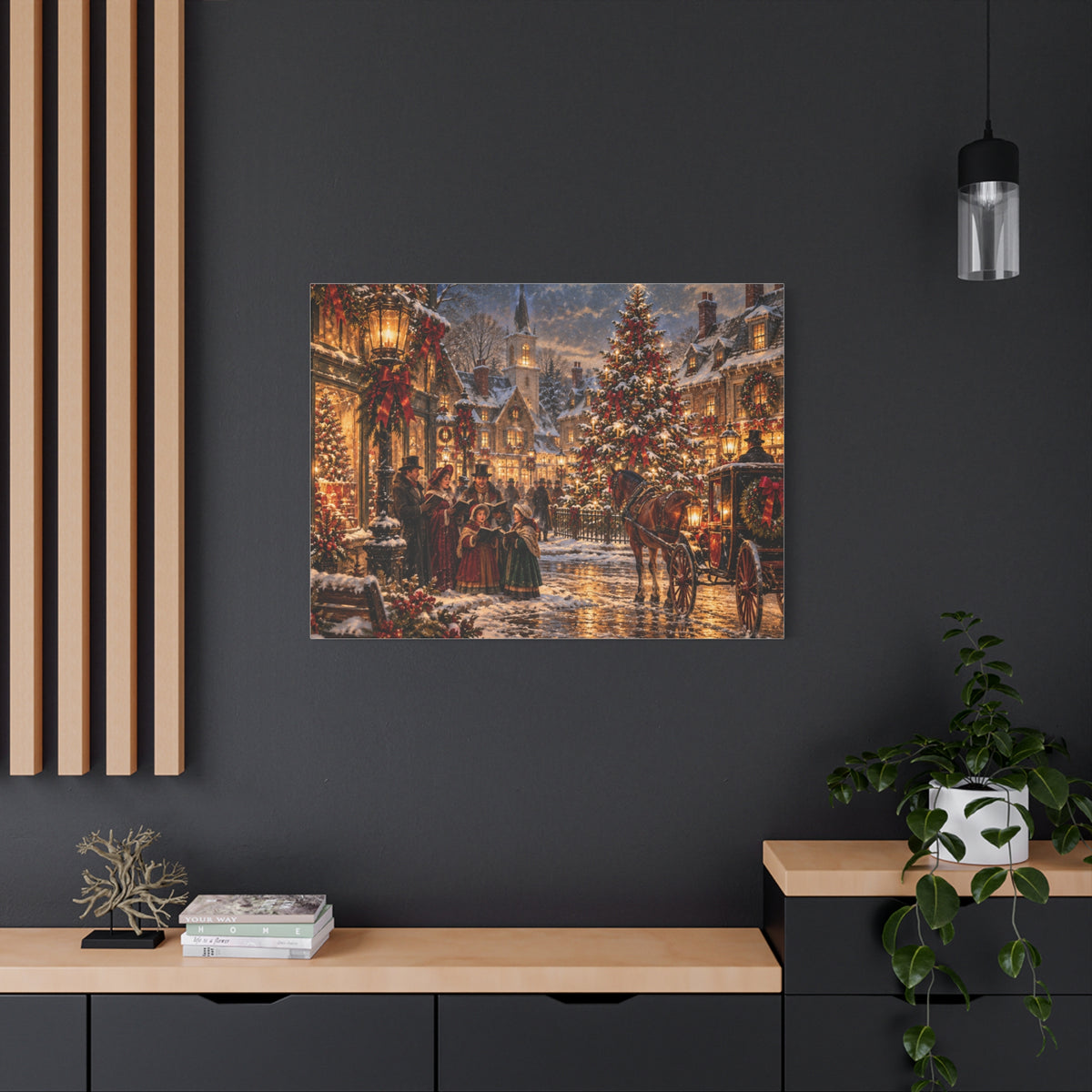 Christmas Carolers Vintage Street Canvas - Matte Stretched Wall Art