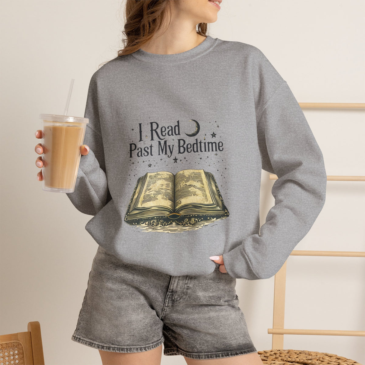 Booklover Crewneck Sweatshirt - "I Read Past My Bedtime" Cozy Reading Pullover- Flour and Foundry Mercantile Co.