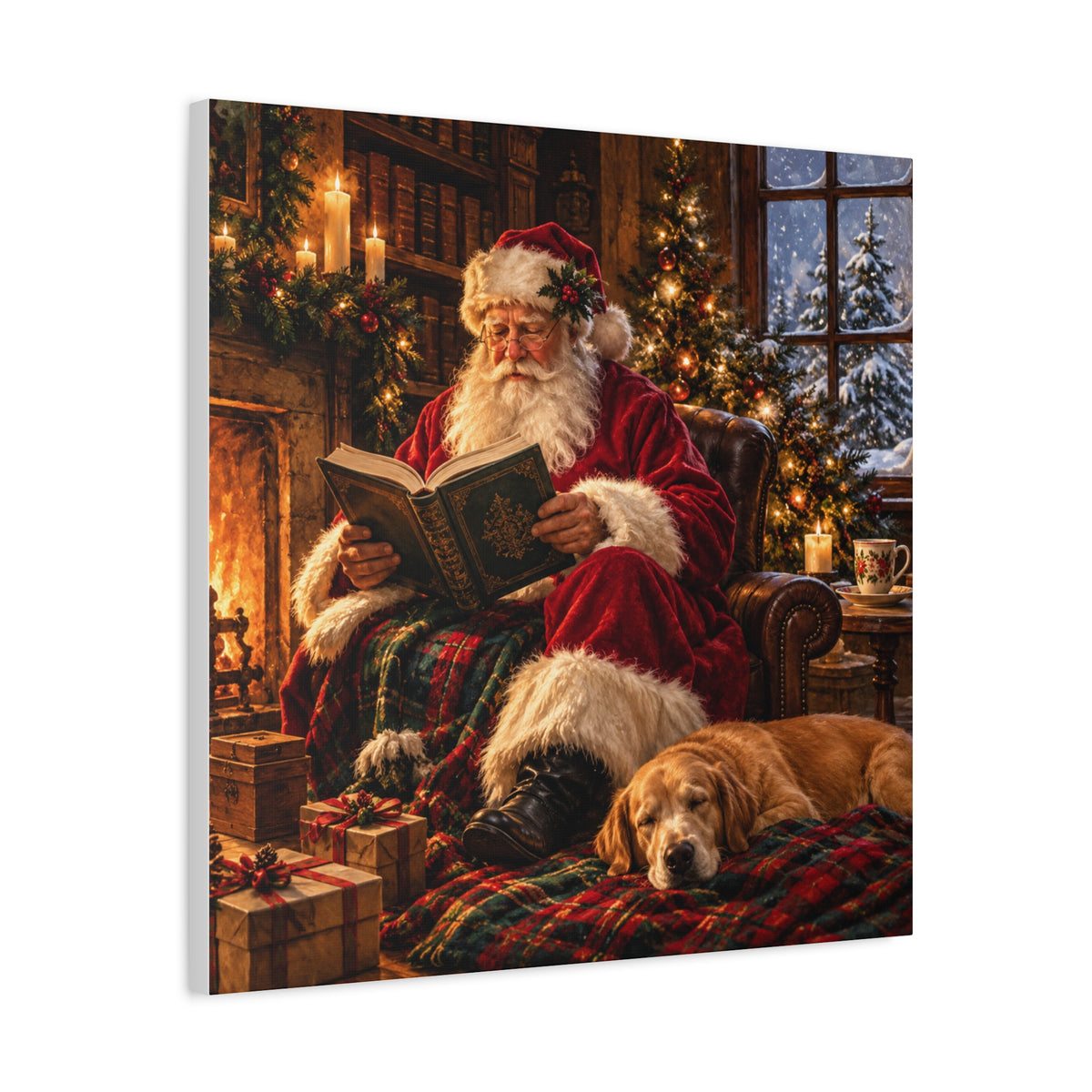 Santa Reading by the Hearth Canvas Wall Art