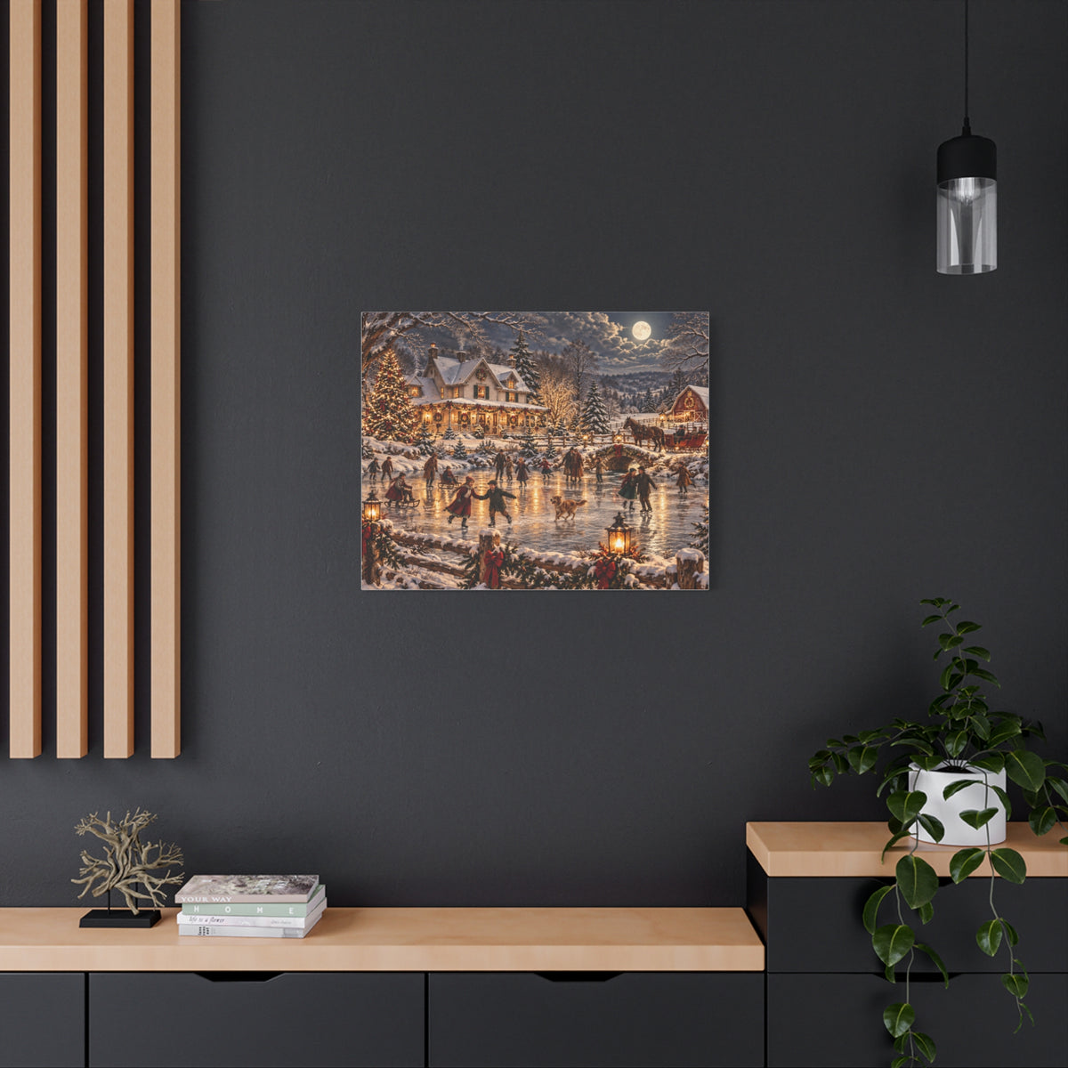 Christmas Village Ice Skating Matte Canvas Wall Art