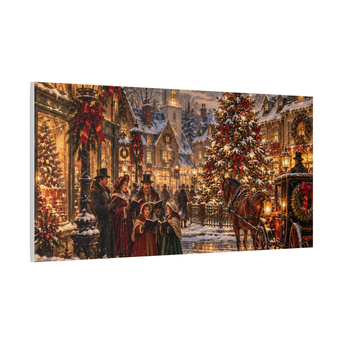 Christmas Carolers Vintage Street Canvas - Matte Stretched Wall Art