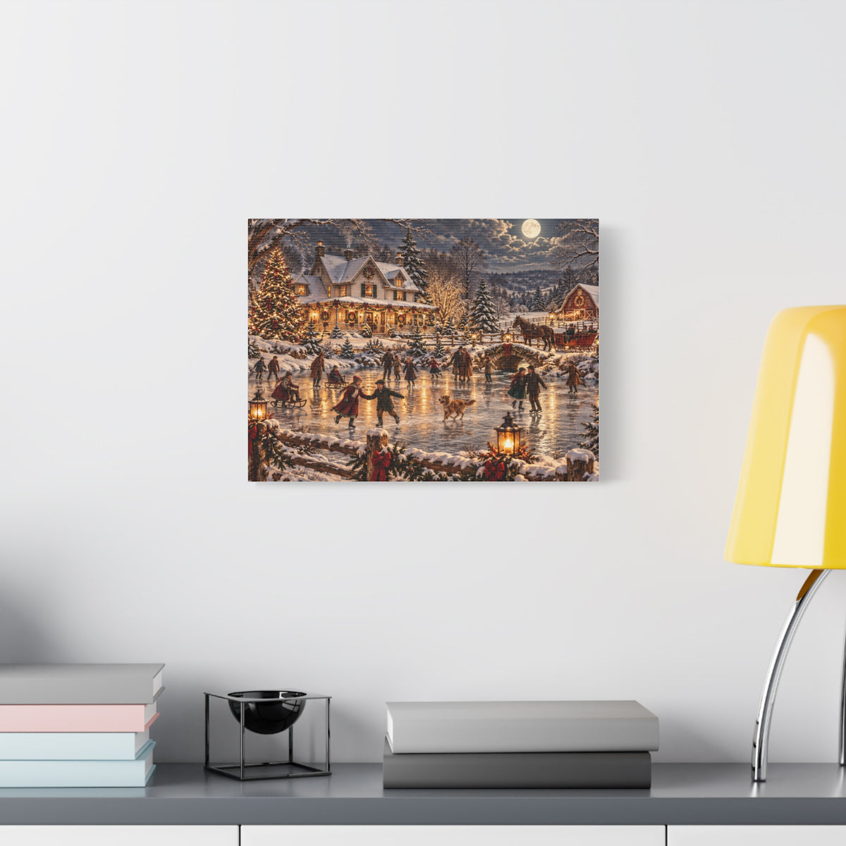 Christmas Village Ice Skating Matte Canvas Wall Art
