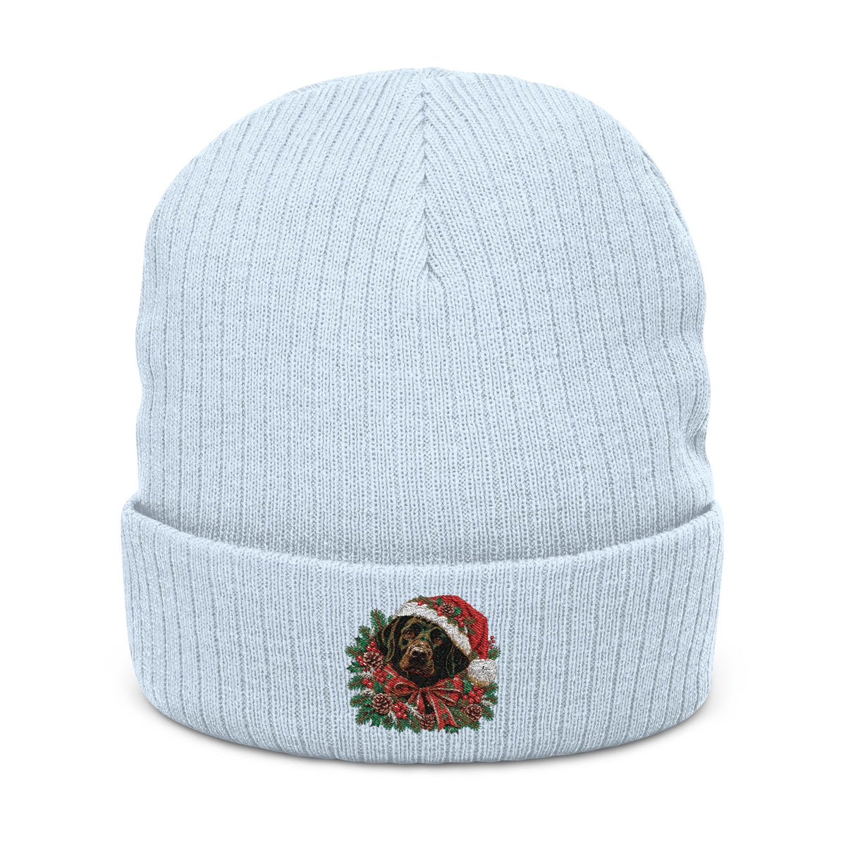 Black Lab Christmas Wreath Embroidered Beanie