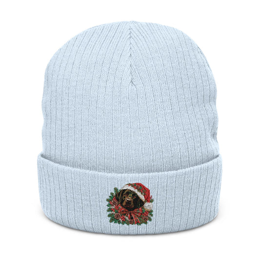 Black Lab Christmas Wreath Embroidered Beanie