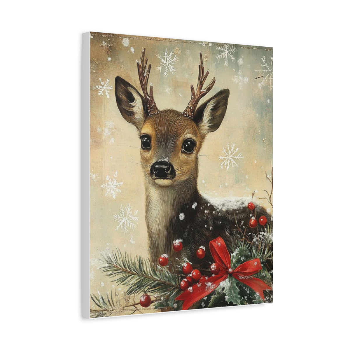 Christmas Fawn Canvas Art – Festive Deer Holiday Wall Decor