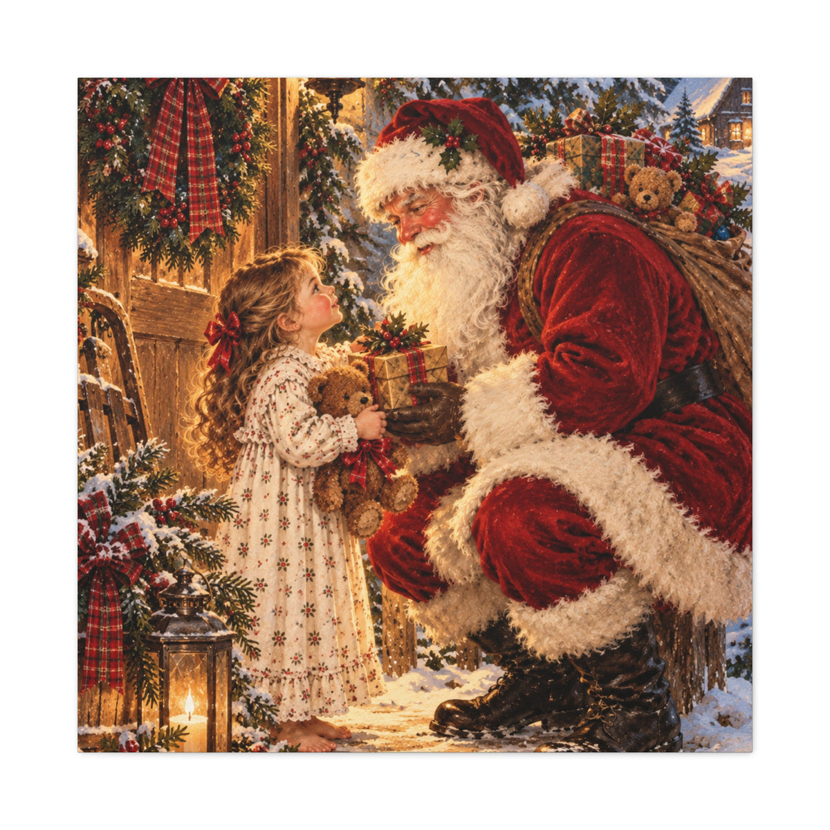 Vintage Santa and Child Christmas Canvas Wall Art