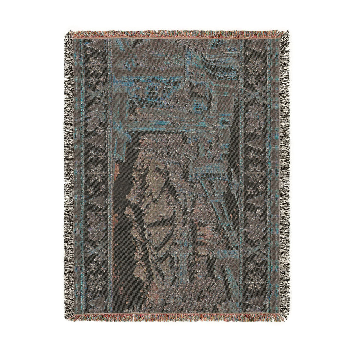 Vintage Ski Lodge Woven Blanket – Rustic Mountain Cabin Winter Throw