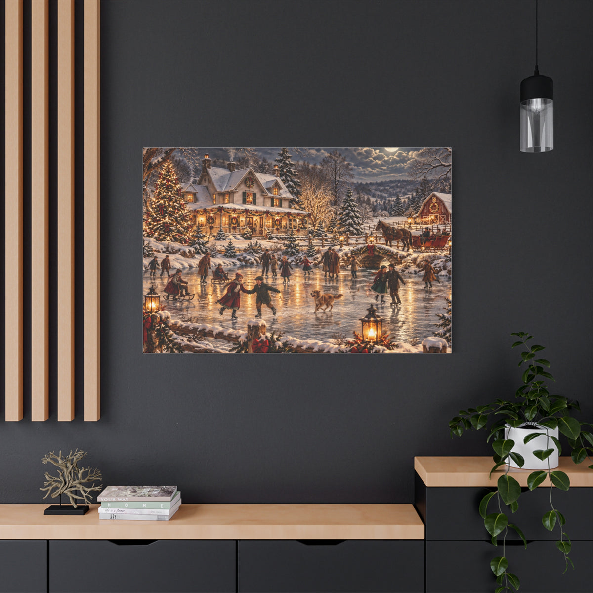 Christmas Village Ice Skating Matte Canvas Wall Art