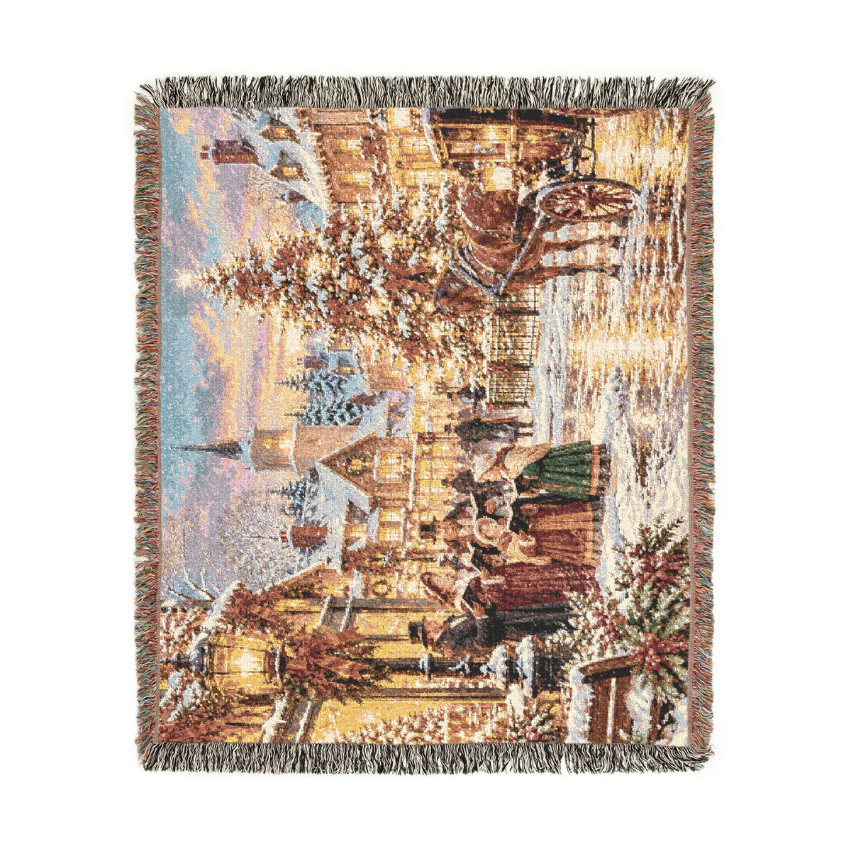 Christmas Carolers Woven Blanket — Vintage Holiday Village Cozy Throw