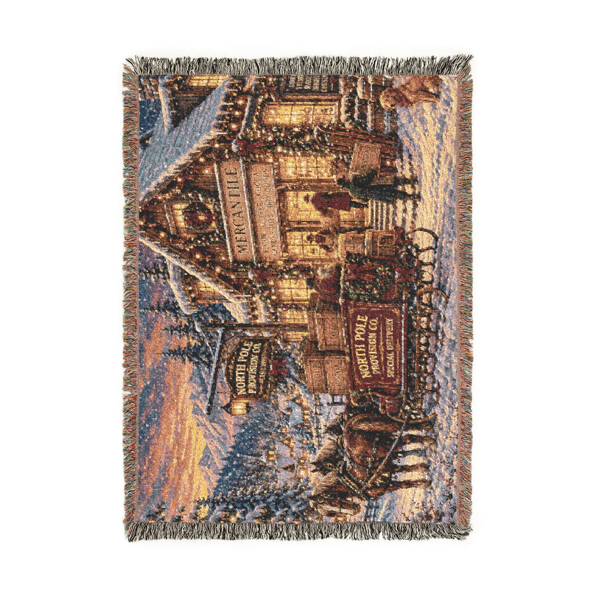 Victorian Christmas Village Woven Blanket | Holiday Cabin Tapestry Throw