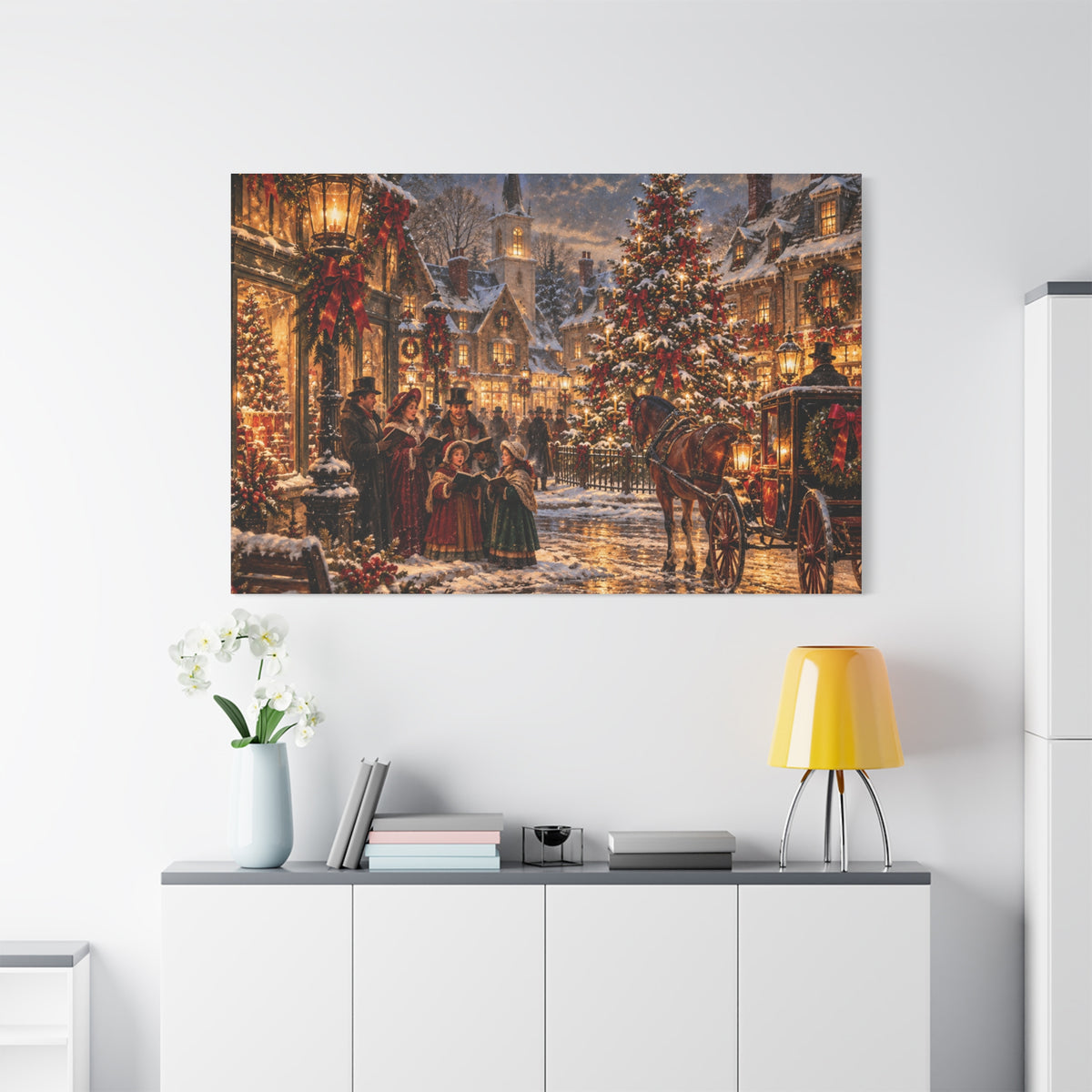 Christmas Carolers Vintage Street Canvas - Matte Stretched Wall Art