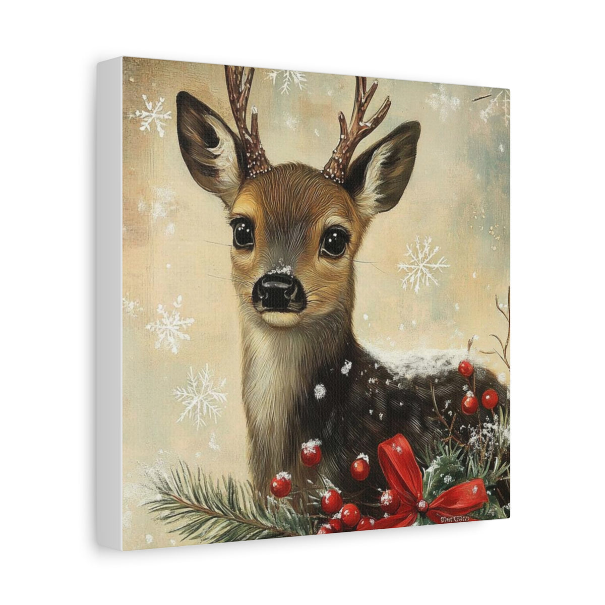 Christmas Fawn Canvas Art – Festive Deer Holiday Wall Decor