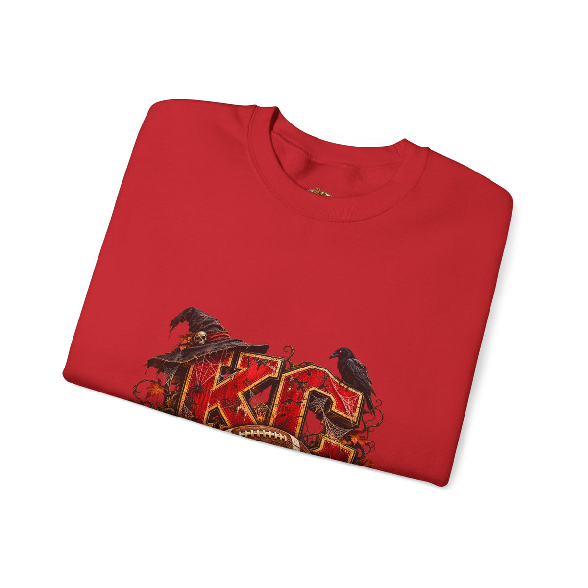 KC Halloween Crewneck Sweatshirt — Haunted Pumpkin Football Design-Flour and Foundry Meercantile Co.
