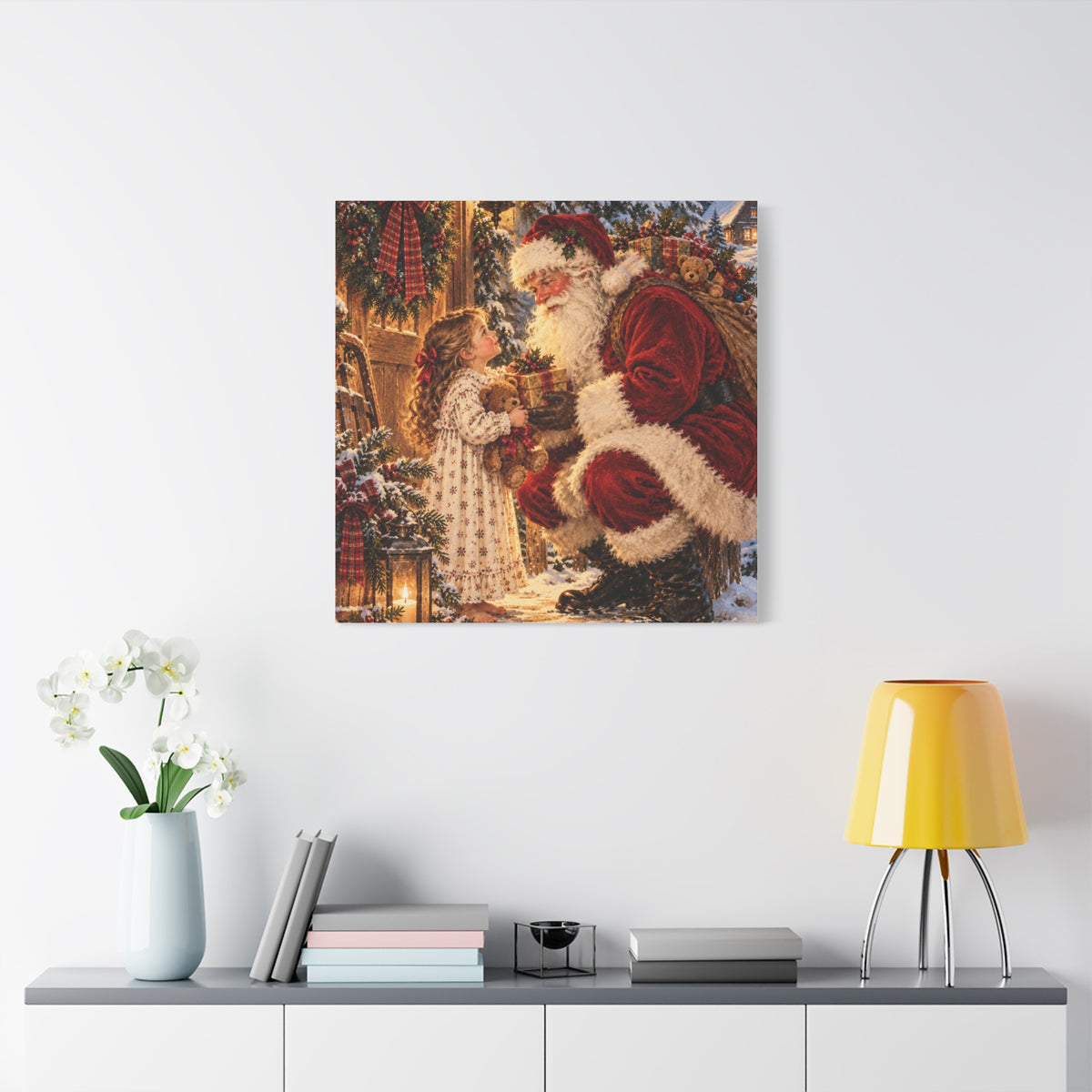 Vintage Santa and Child Christmas Canvas Wall Art