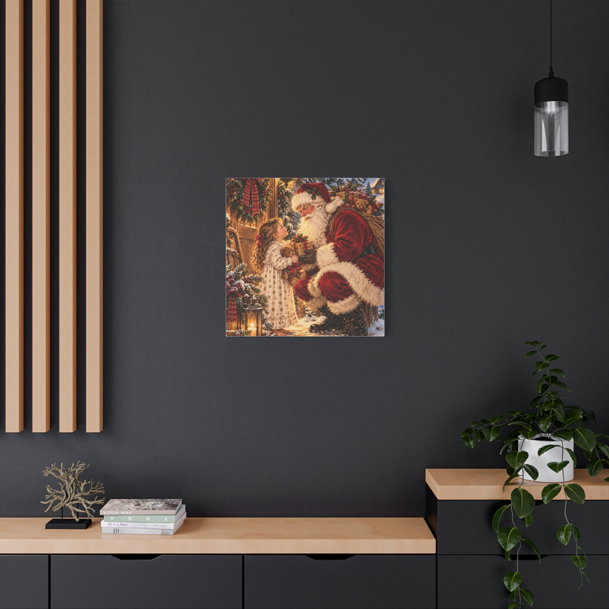 Vintage Santa and Child Christmas Canvas Wall Art