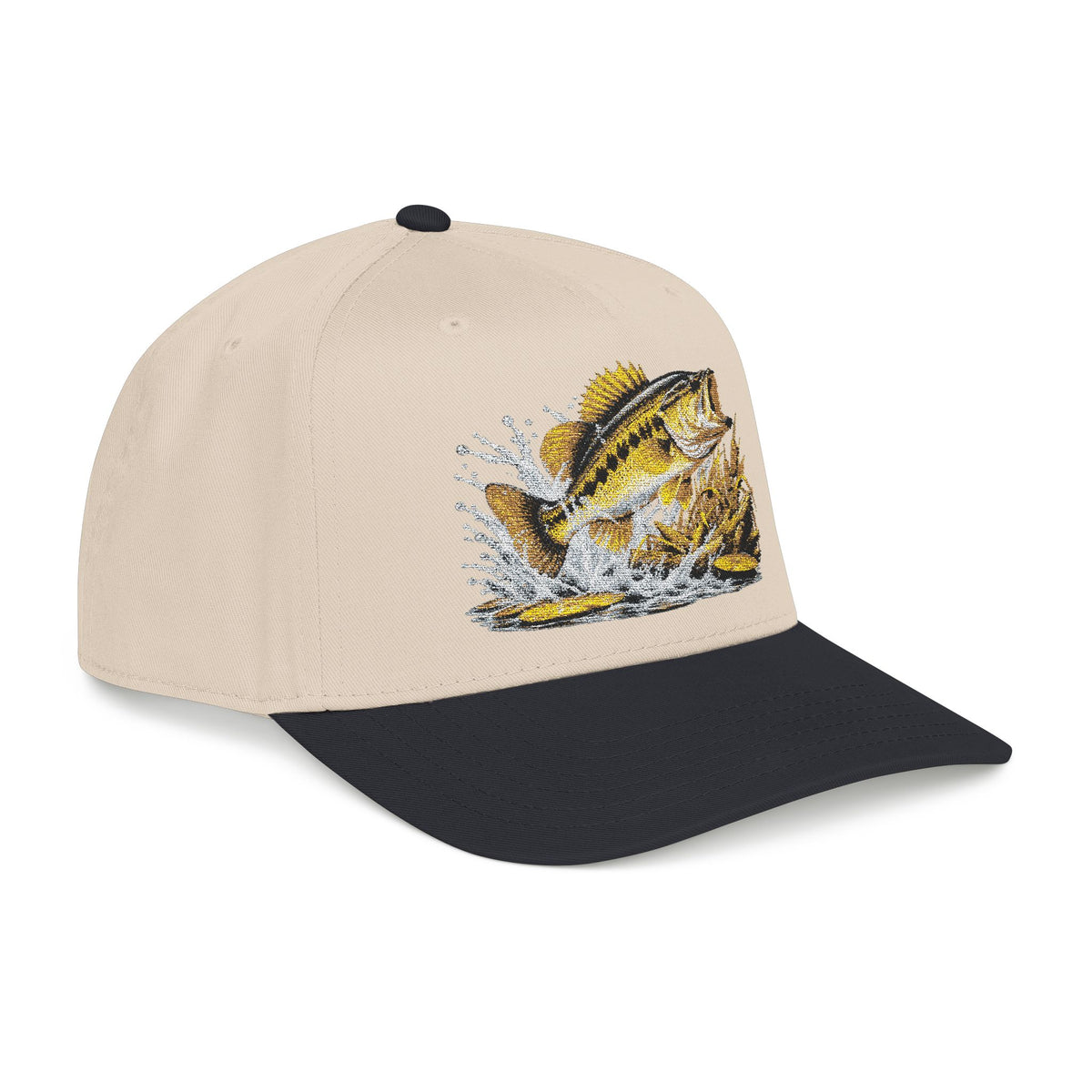 Fishing Bass Cap — Embroidered Jumping Bass Mid-Profile Baseball Hat