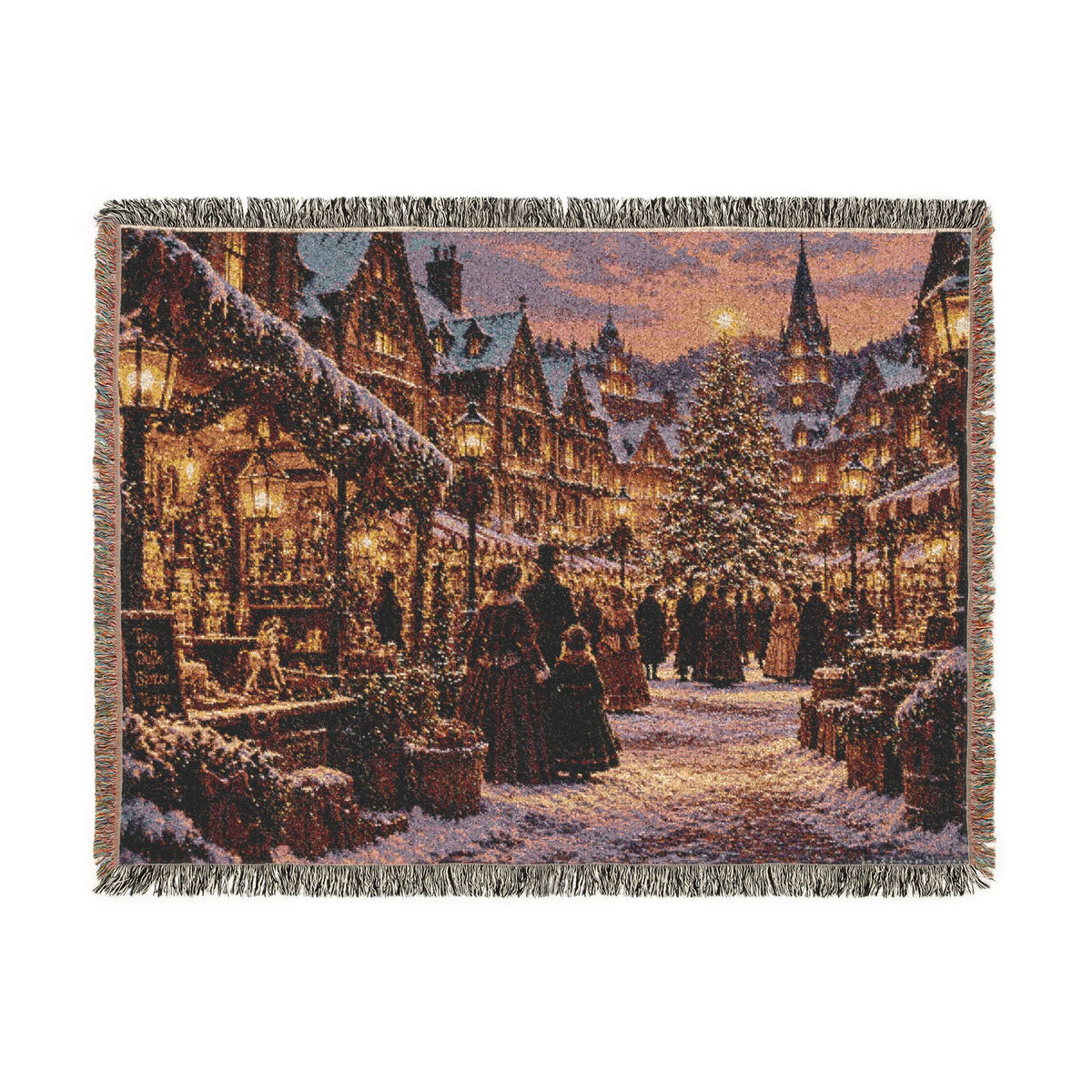 Victorian Christmas Market Woven Blanket