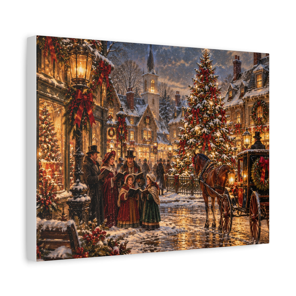 Christmas Carolers Vintage Street Canvas - Matte Stretched Wall Art