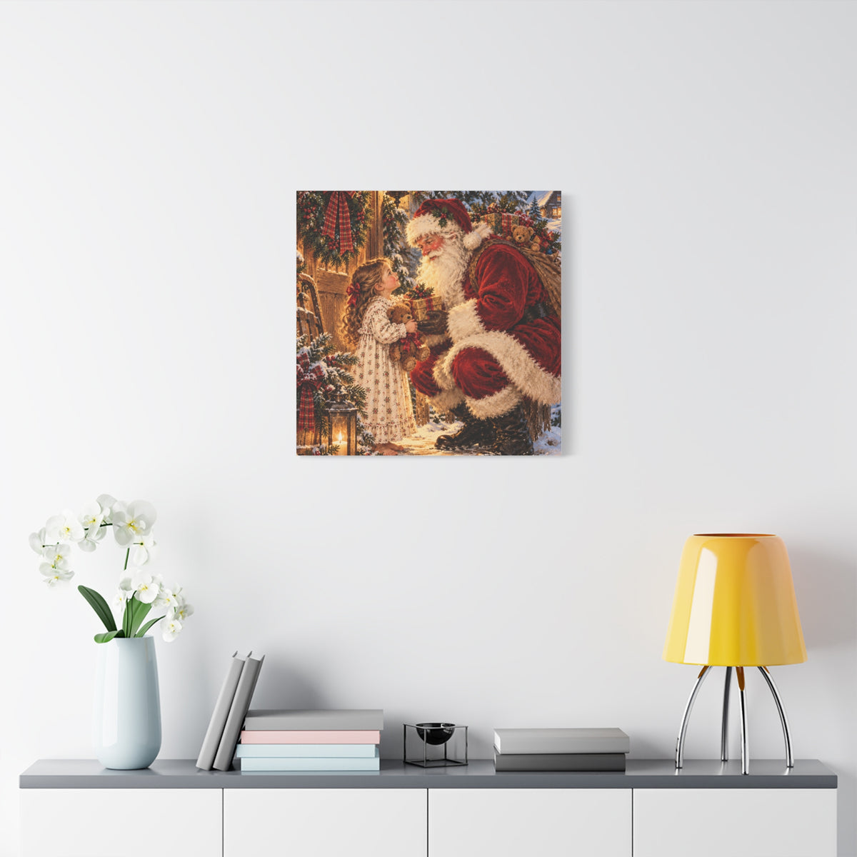 Vintage Santa and Child Christmas Canvas Wall Art