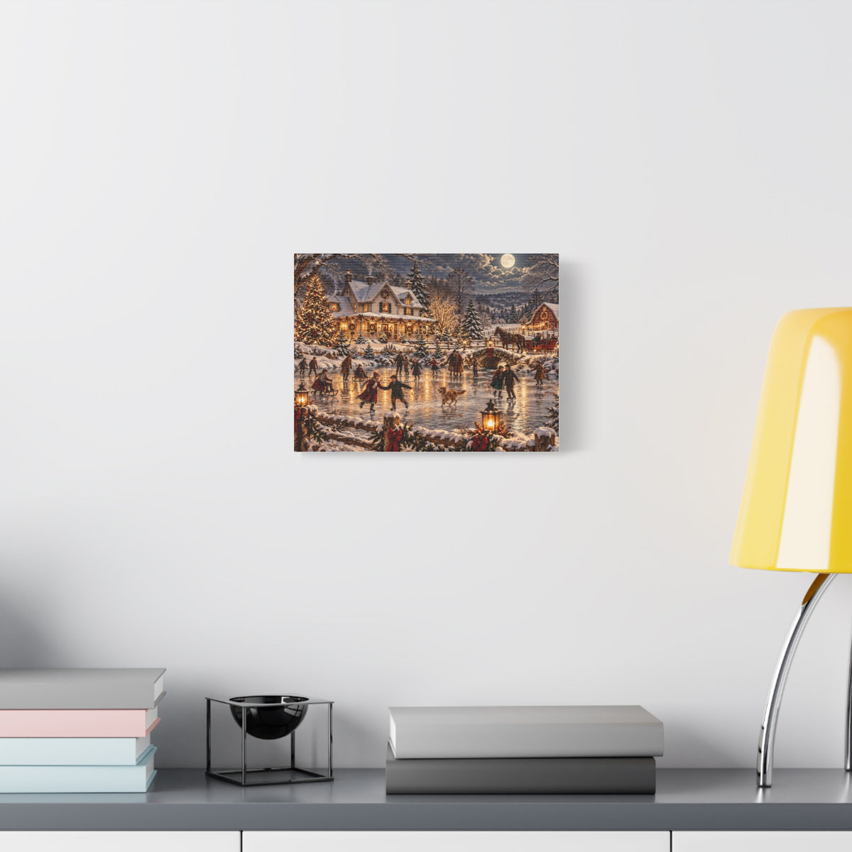 Christmas Village Ice Skating Matte Canvas Wall Art