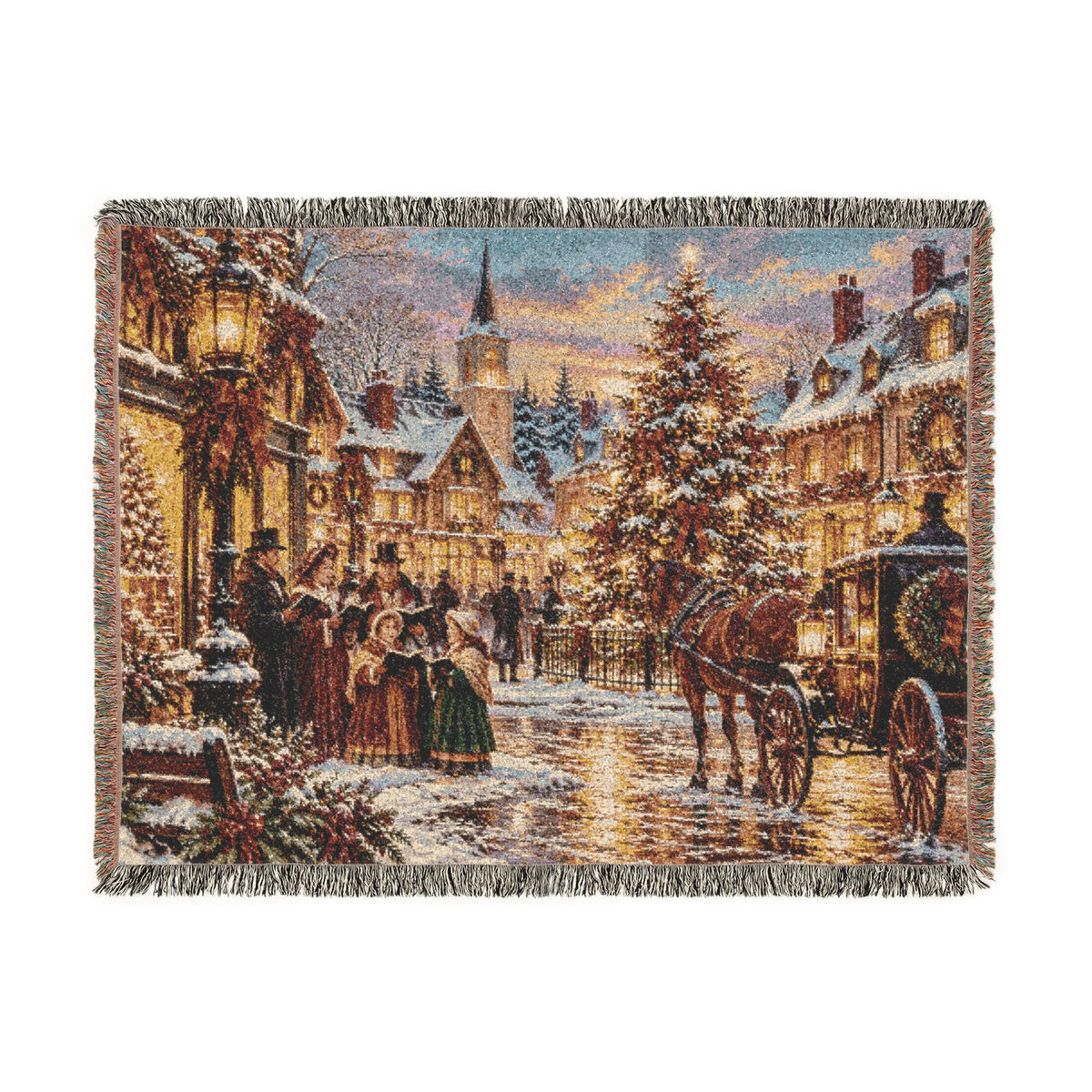 Christmas Carolers Woven Blanket — Vintage Holiday Village Cozy Throw