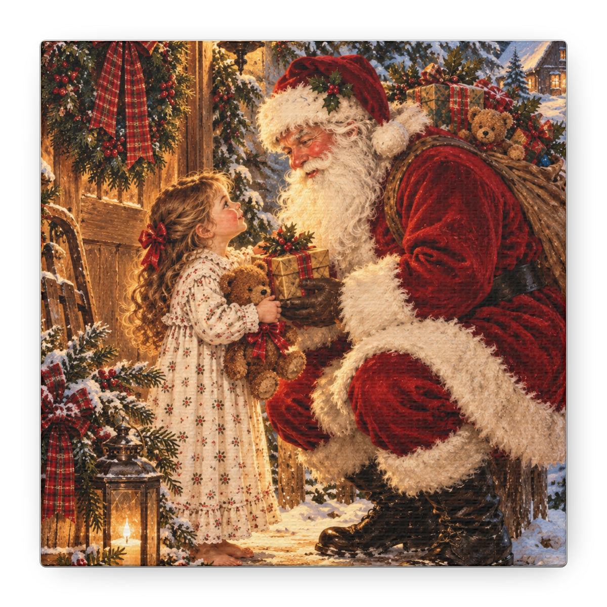 Vintage Santa and Child Christmas Canvas Wall Art