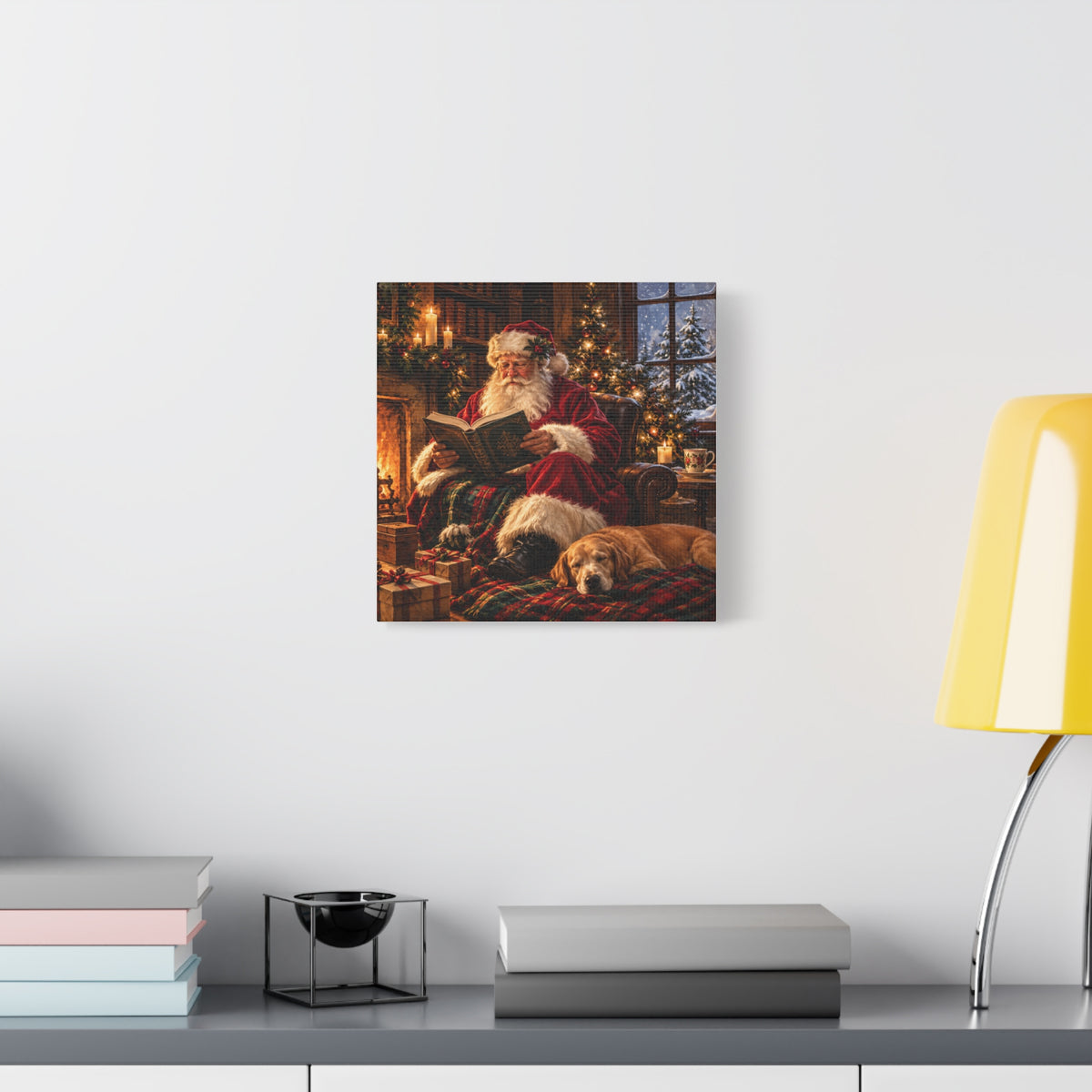 Santa Reading by the Hearth Canvas Wall Art