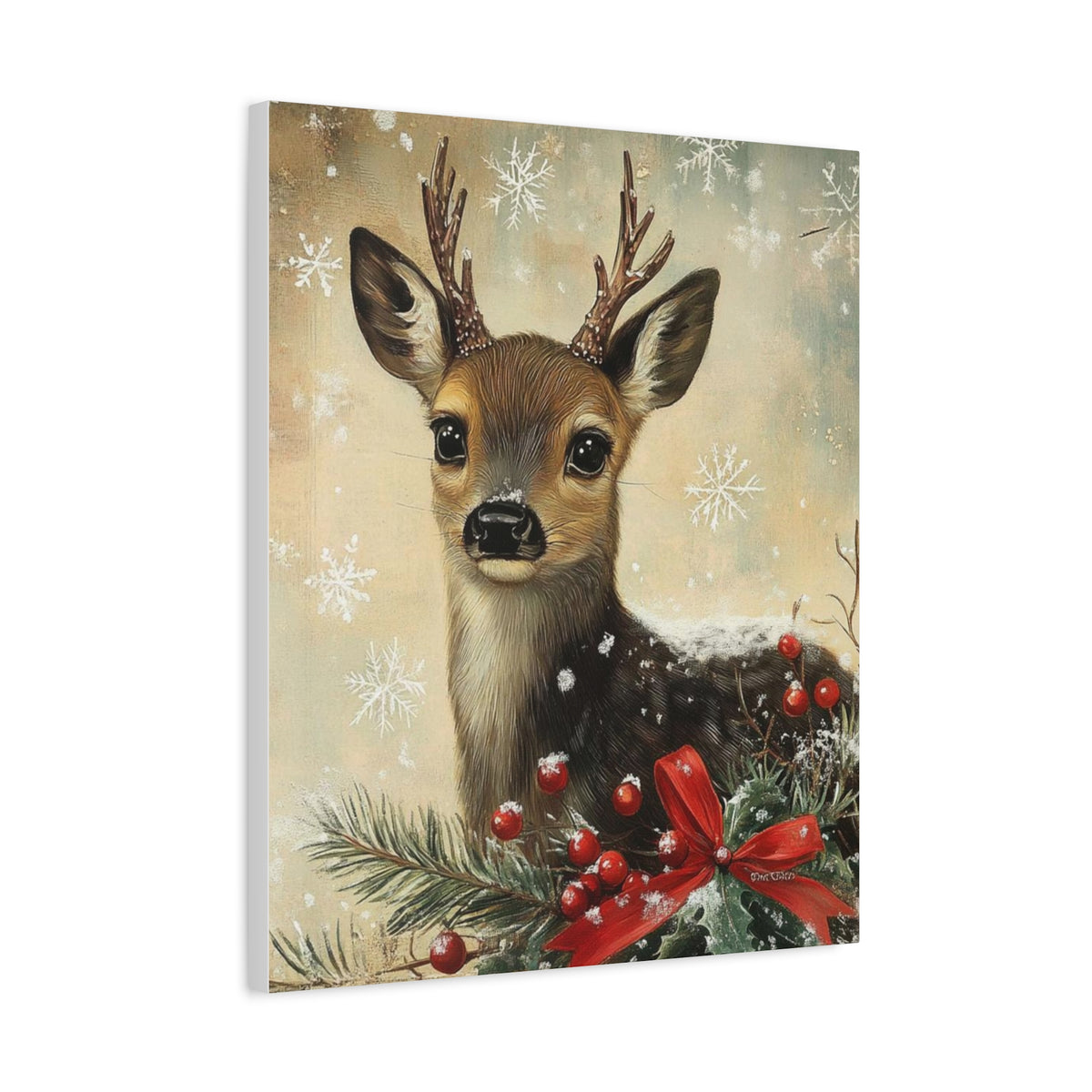 Christmas Fawn Canvas Art – Festive Deer Holiday Wall Decor