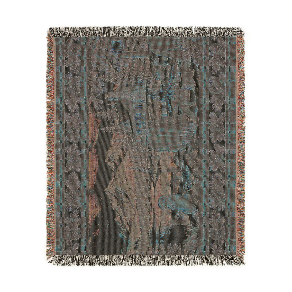 Rustic Mountain Lodge Woven Blanket – Winter Cabin, Golden Retriever and Lake Throw