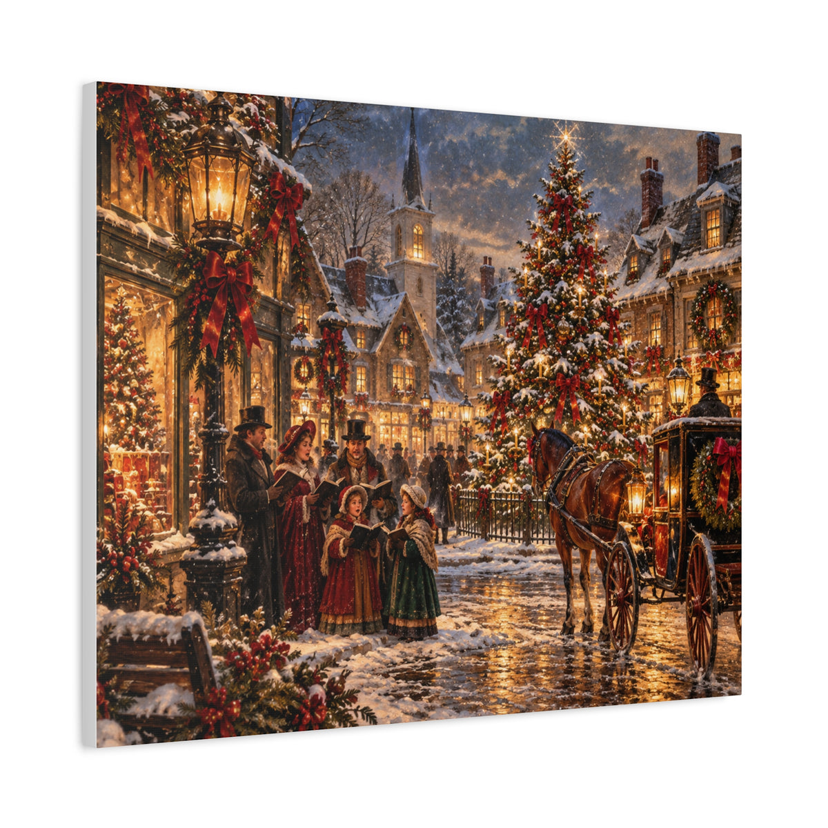 Christmas Carolers Vintage Street Canvas - Matte Stretched Wall Art
