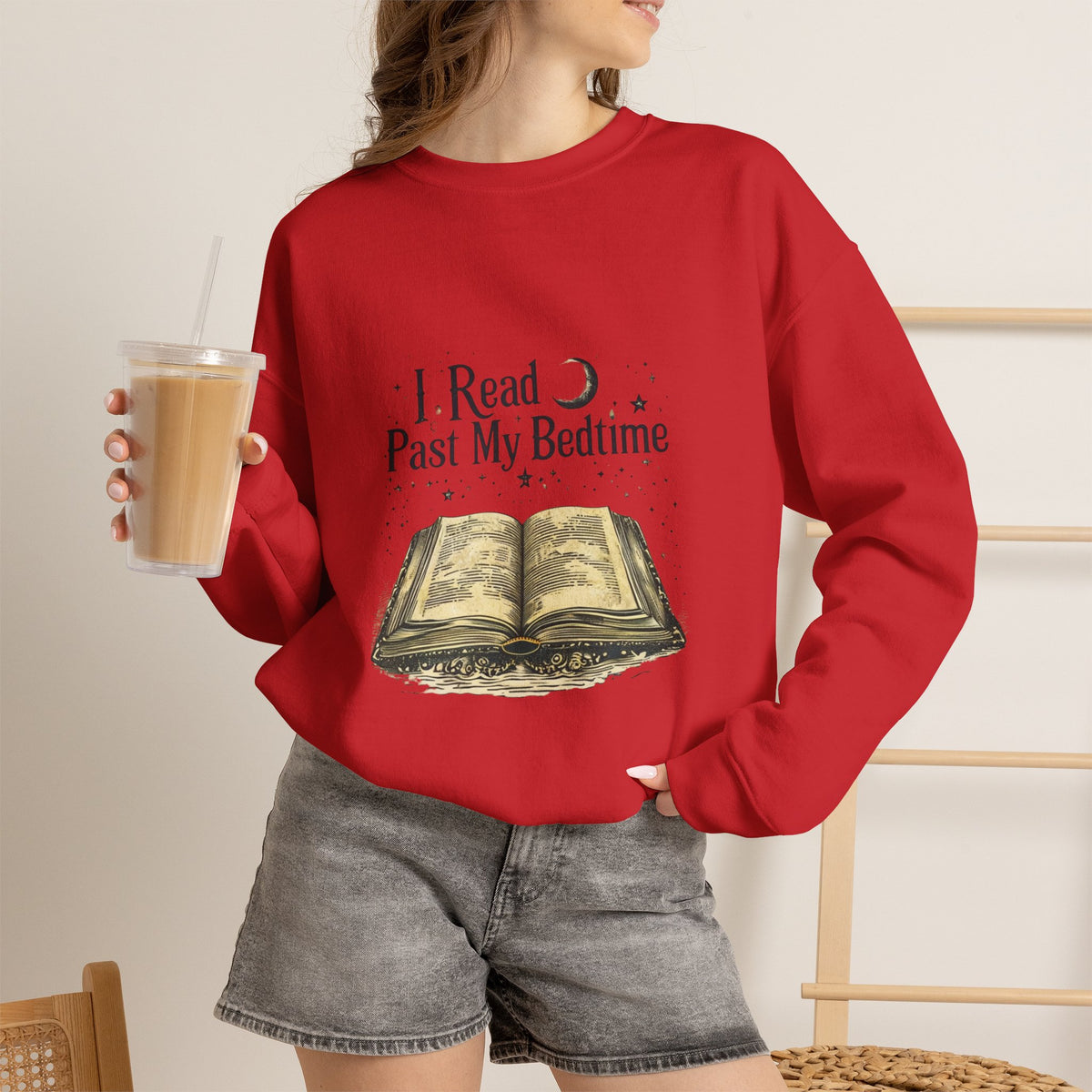 Booklover Crewneck Sweatshirt - "I Read Past My Bedtime" Cozy Reading Pullover- Flour and Foundry Mercantile Co.