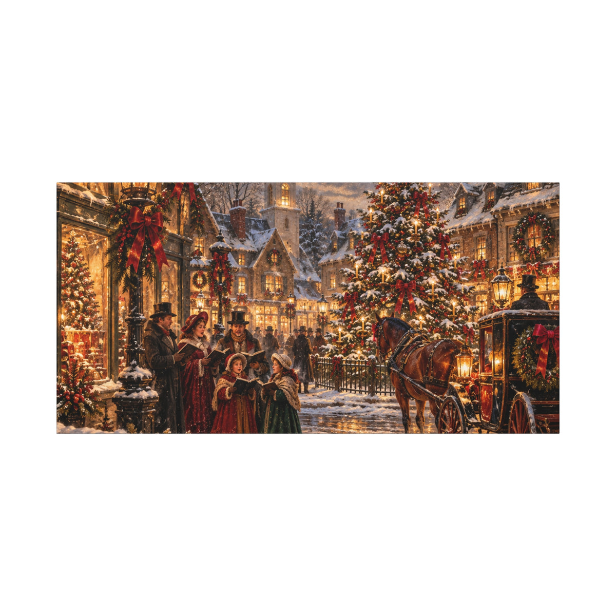 Christmas Carolers Vintage Street Canvas - Matte Stretched Wall Art