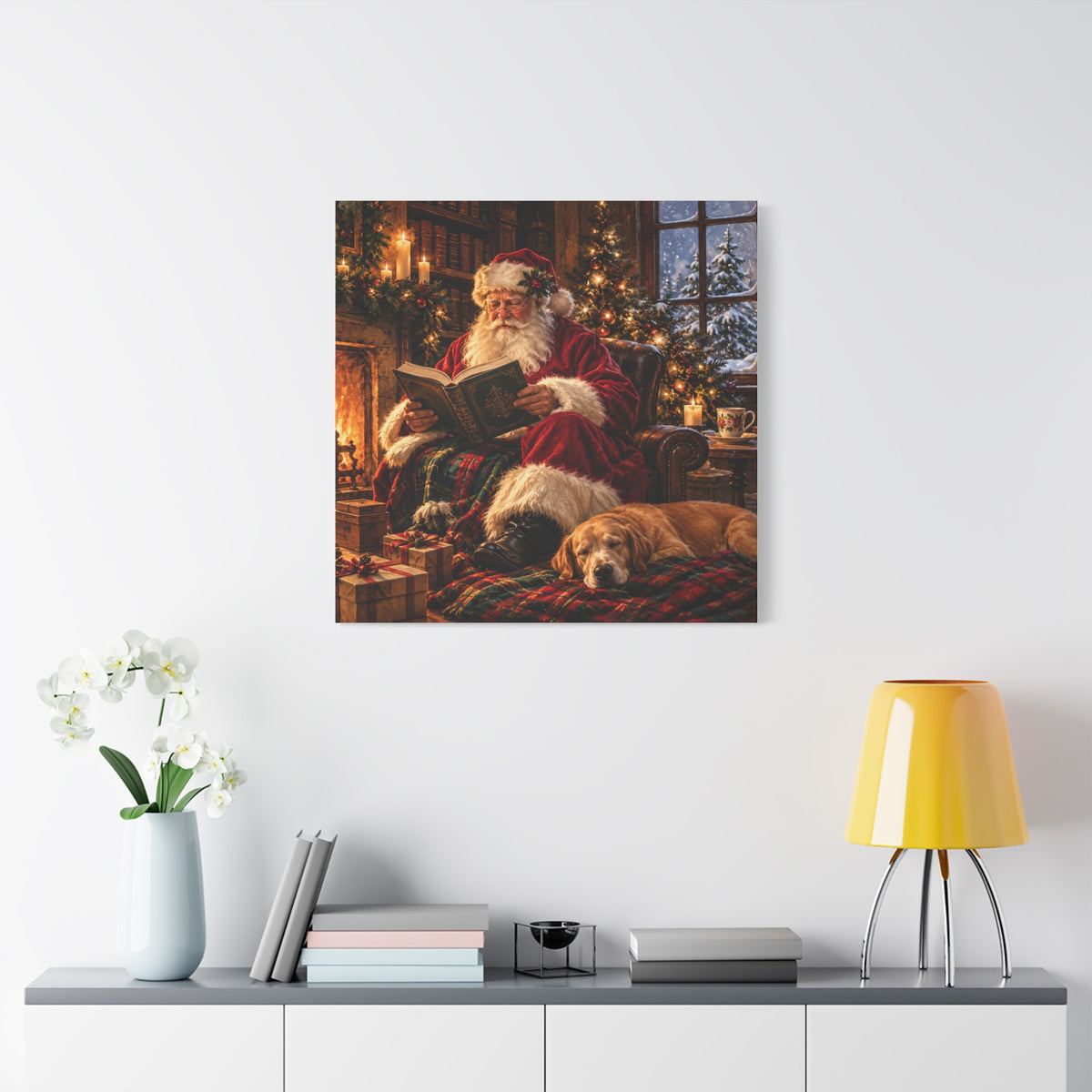 Santa Reading by the Hearth Canvas Wall Art