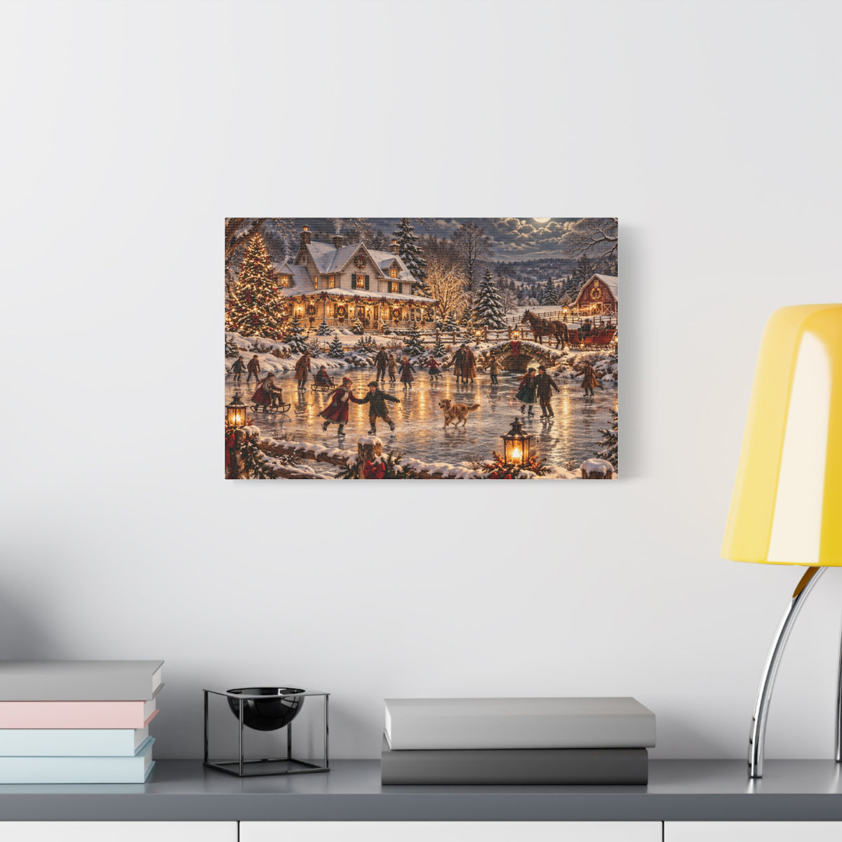 Christmas Village Ice Skating Matte Canvas Wall Art