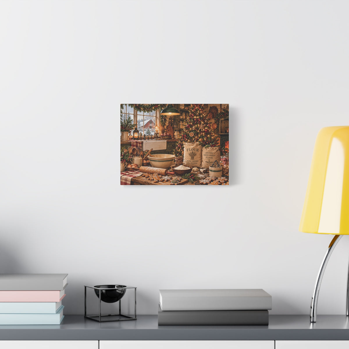 Christmas Kitchen Canvas Wall Art — Cozy Holiday Baking Scene, Rustic Farmhouse Holiday Decor