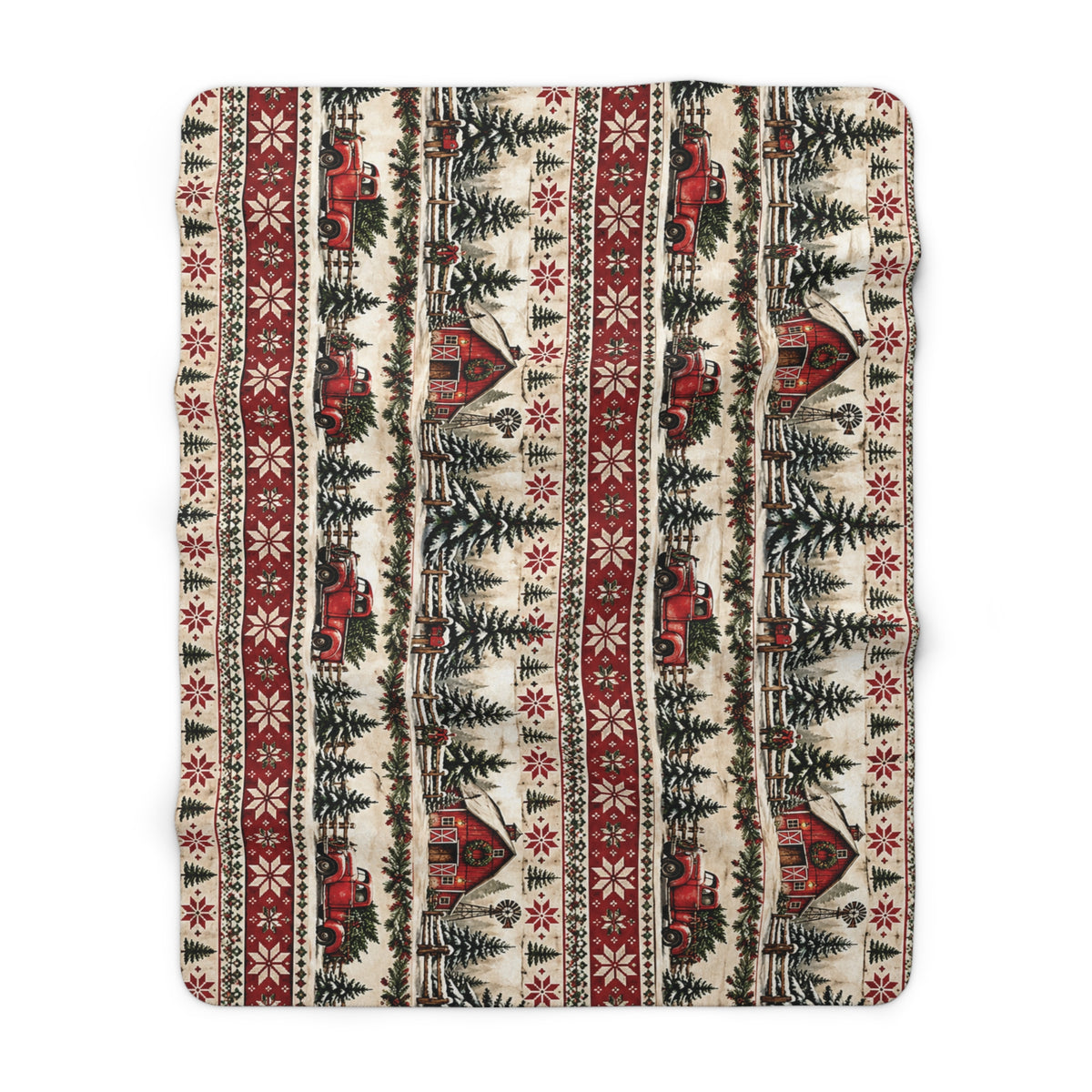 Rustic Red Christmas Truck and Barn Sherpa Blanket – Cozy Cabin Christmas Fleece