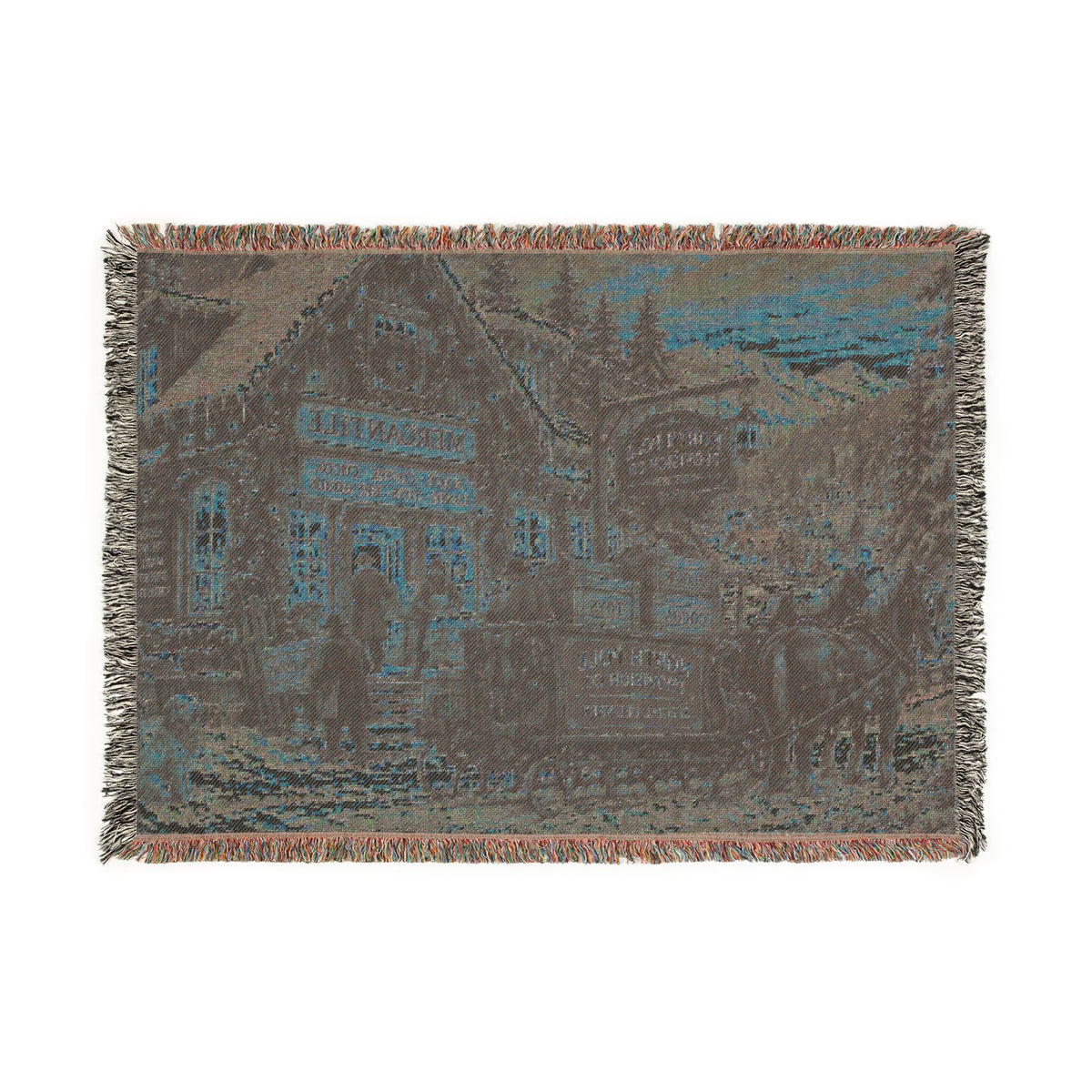 Victorian Christmas Village Woven Blanket | Holiday Cabin Tapestry Throw