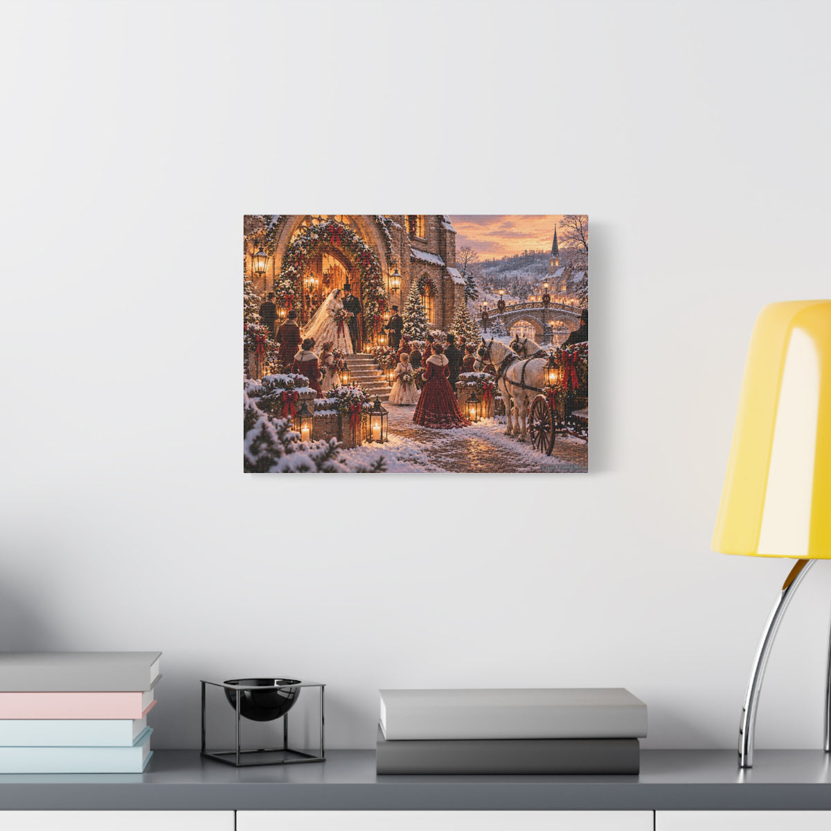 Victorian Christmas Wedding Church Scene Canvas