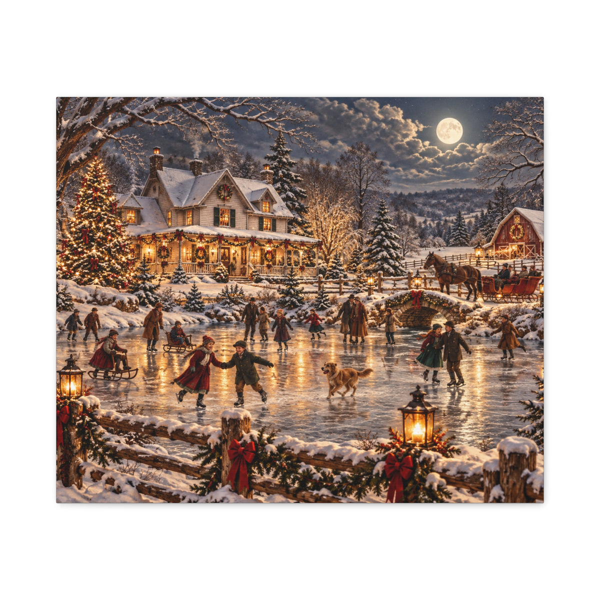 Christmas Village Ice Skating Matte Canvas Wall Art